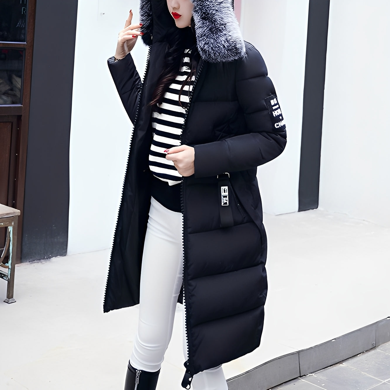 Rowina - Elegante cappotto imbottito con collo di pelliccia per donne