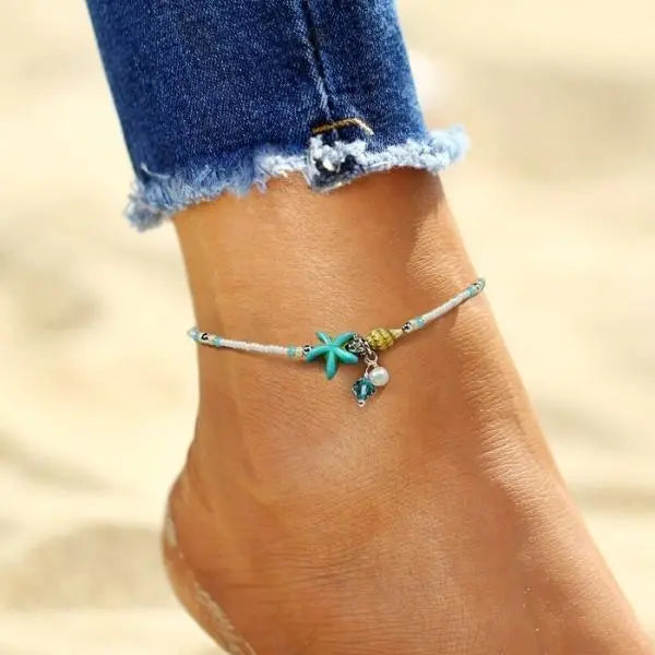 Anklet with stars and shells and natural stones