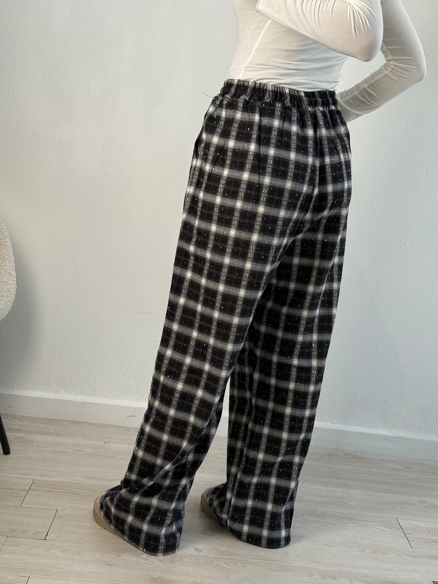 Pantaloni tartan con strass
