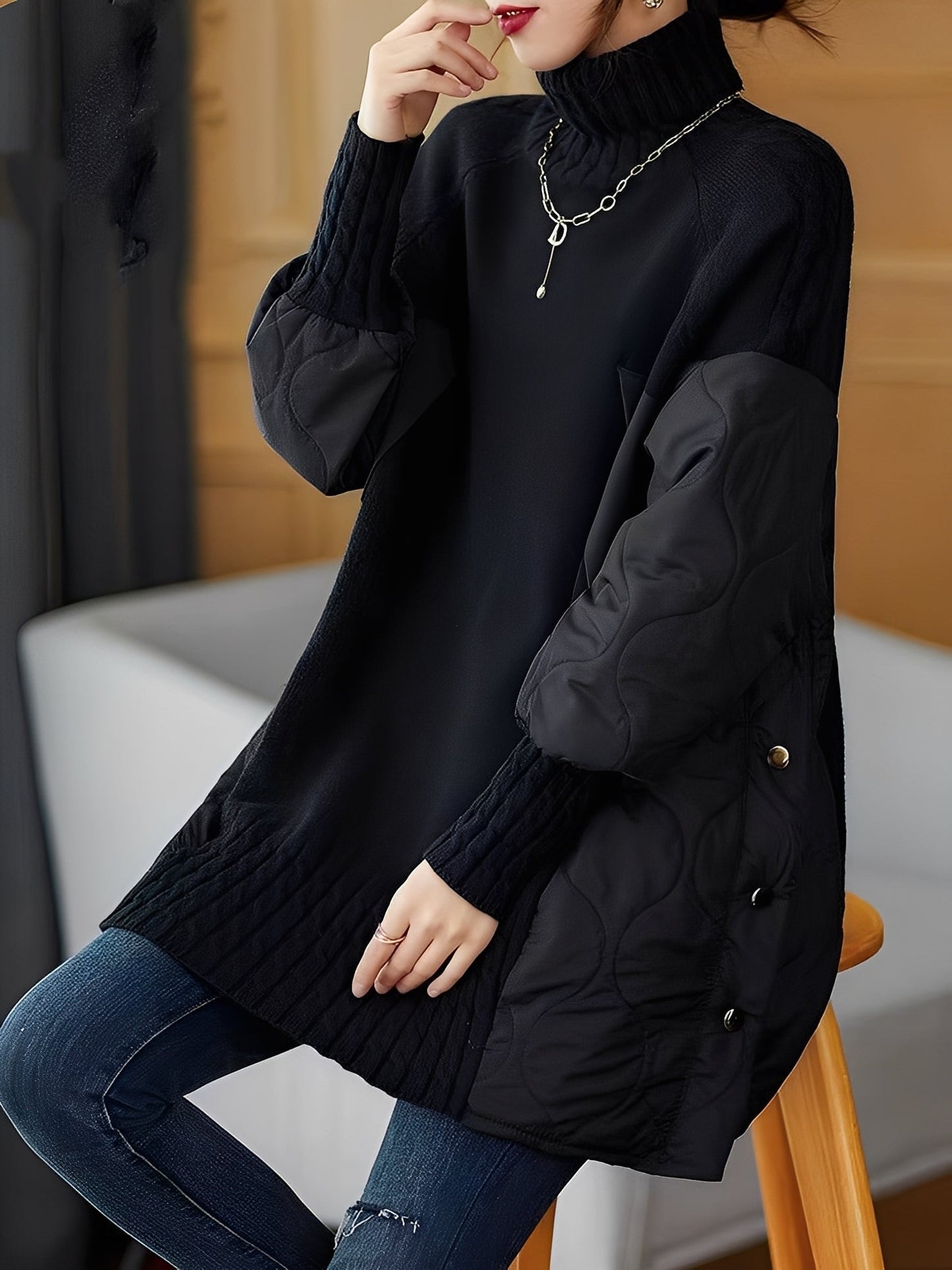 Vonda - Maglione a collo alto casual con collo alto per donne