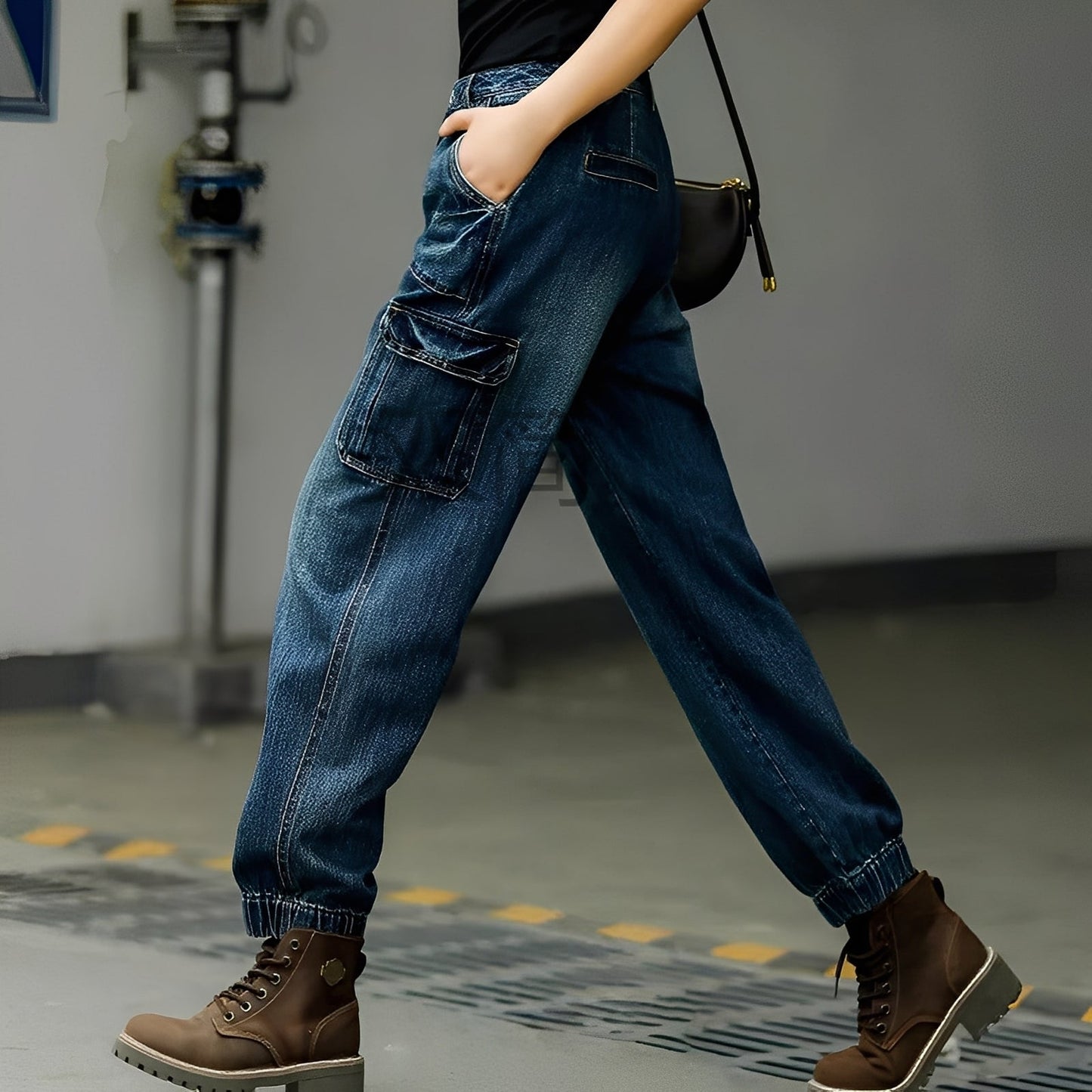 Kristal - Jeans di cotone con tasche multiple per donne