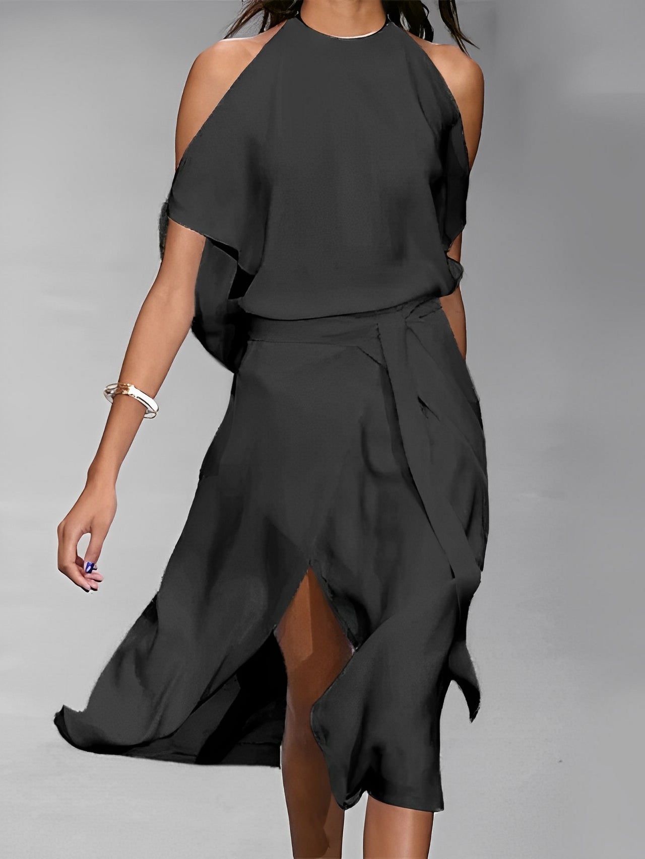 Jaylen - Abito elegante con spacco e spalle scoperte