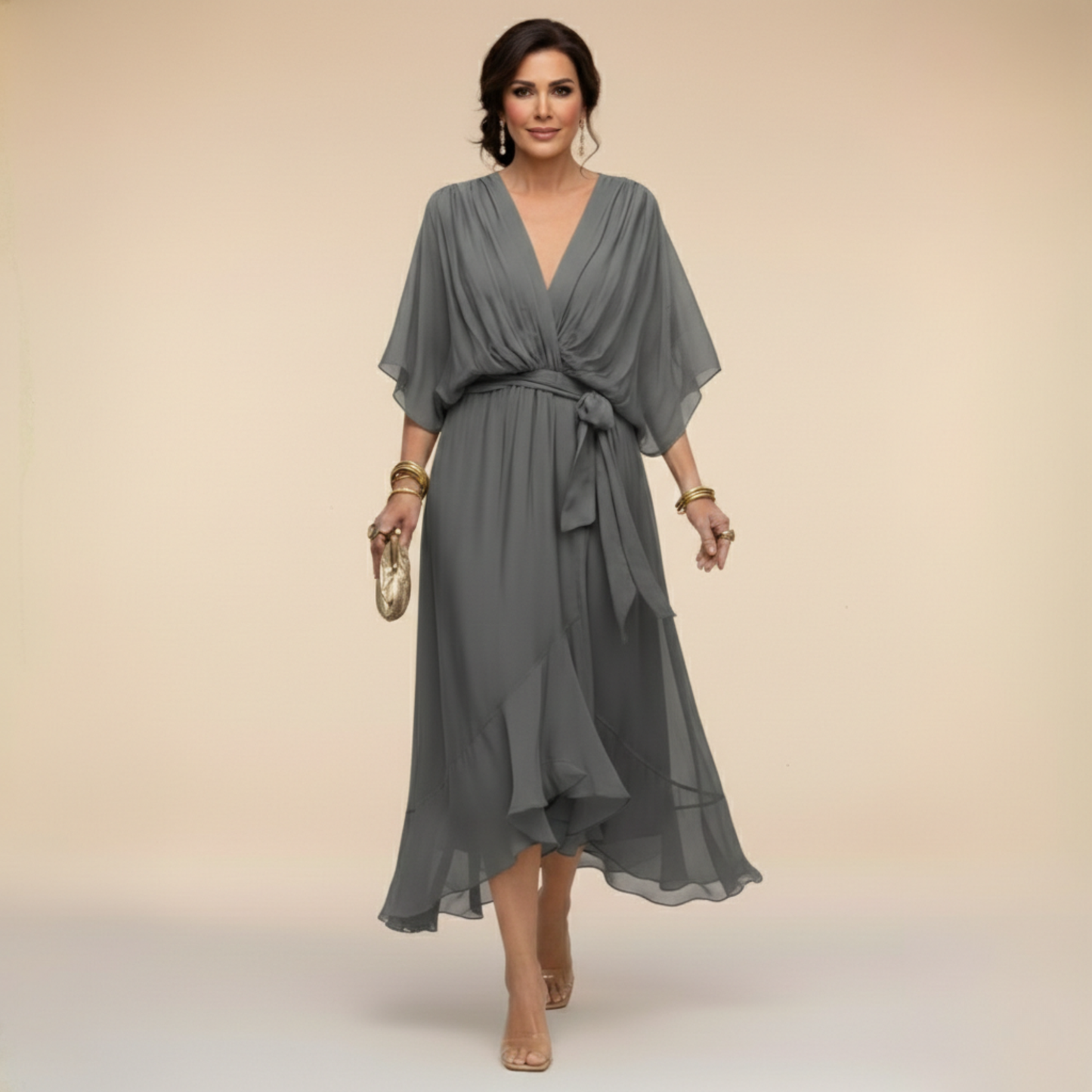 Monica | Abito in chiffon con scollo a V