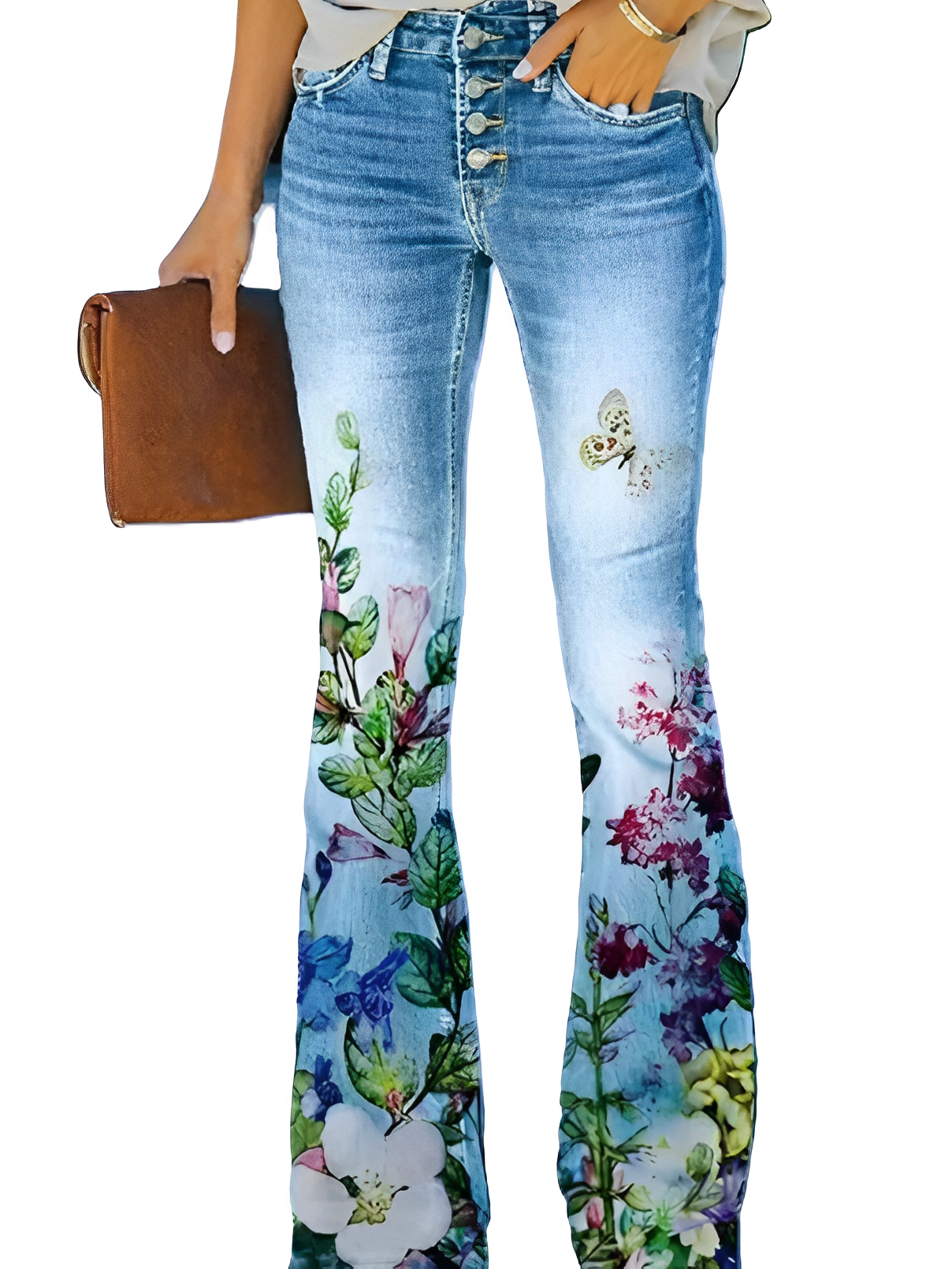 Glenna - Pantaloni a zampa estivi con motivo floreale per donne