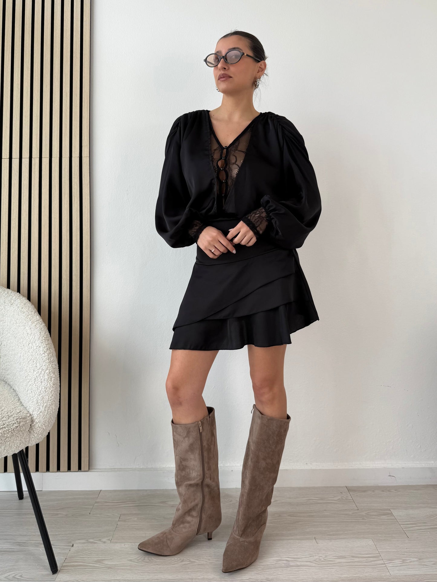 Satin dress with lace TREND