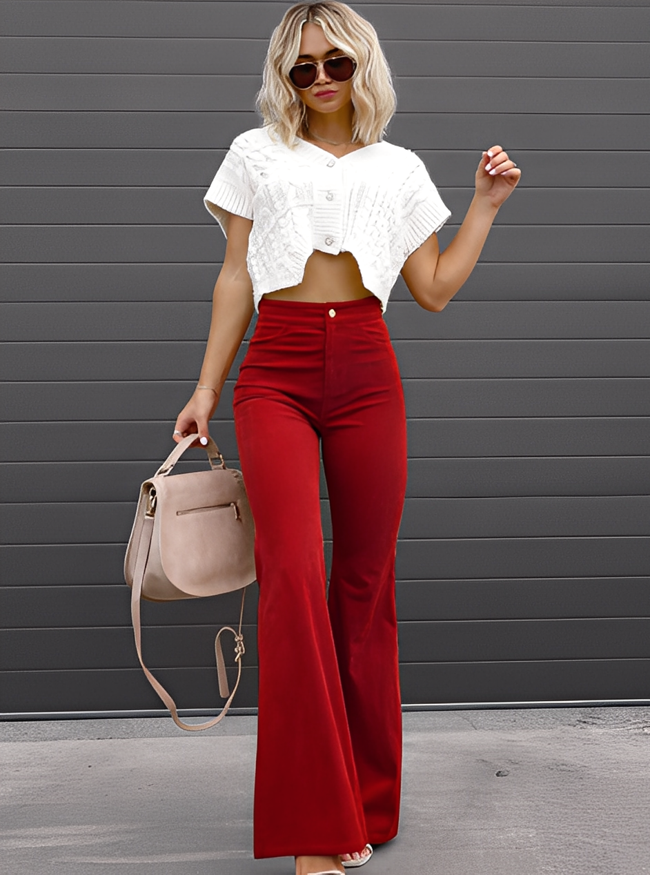 Deziree - Pantaloni a zampa casual a vita alta per donne