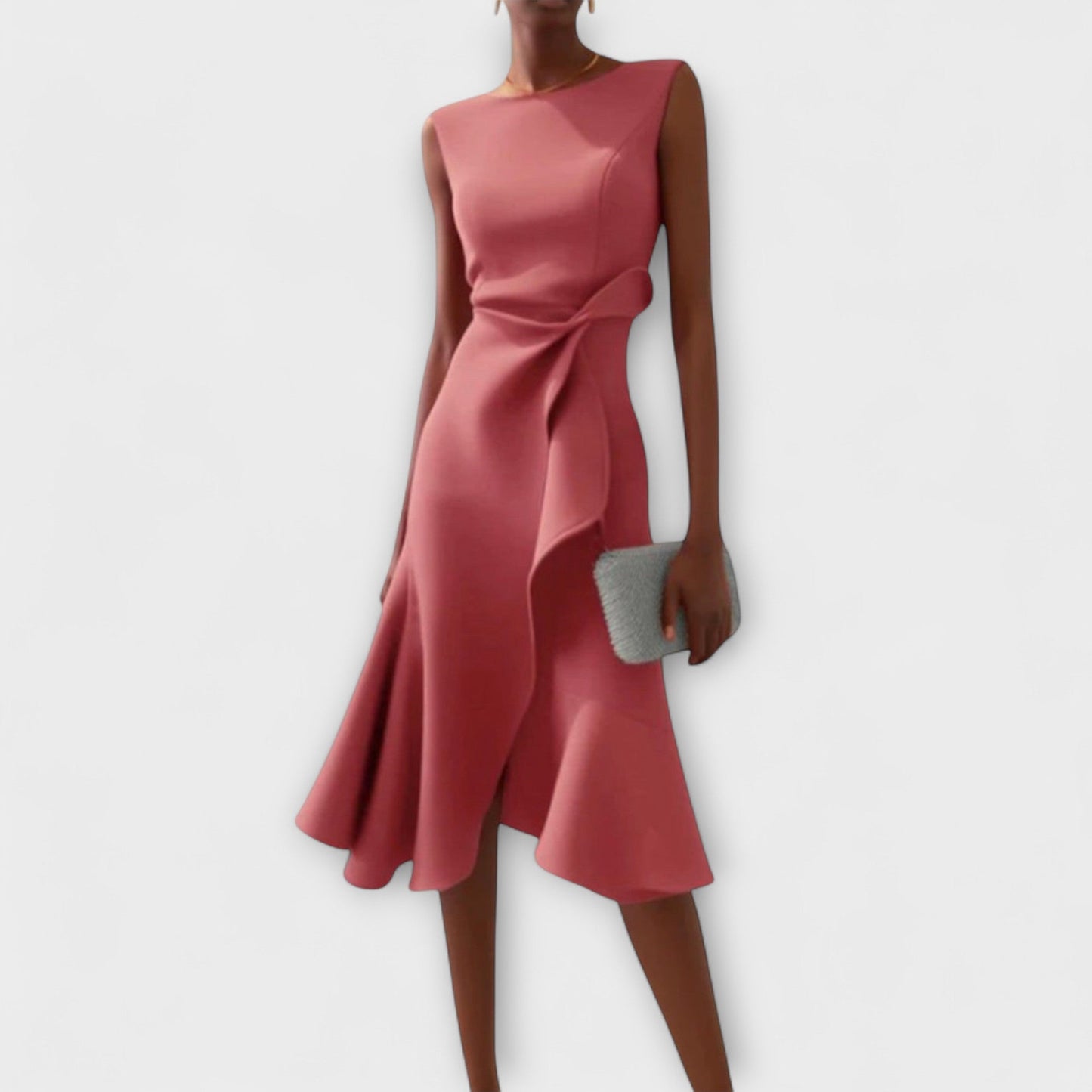 Juliette Abito Midi Drappeggiato con Volant – Abito Asimmetrico da Cocktail e Cerimonia