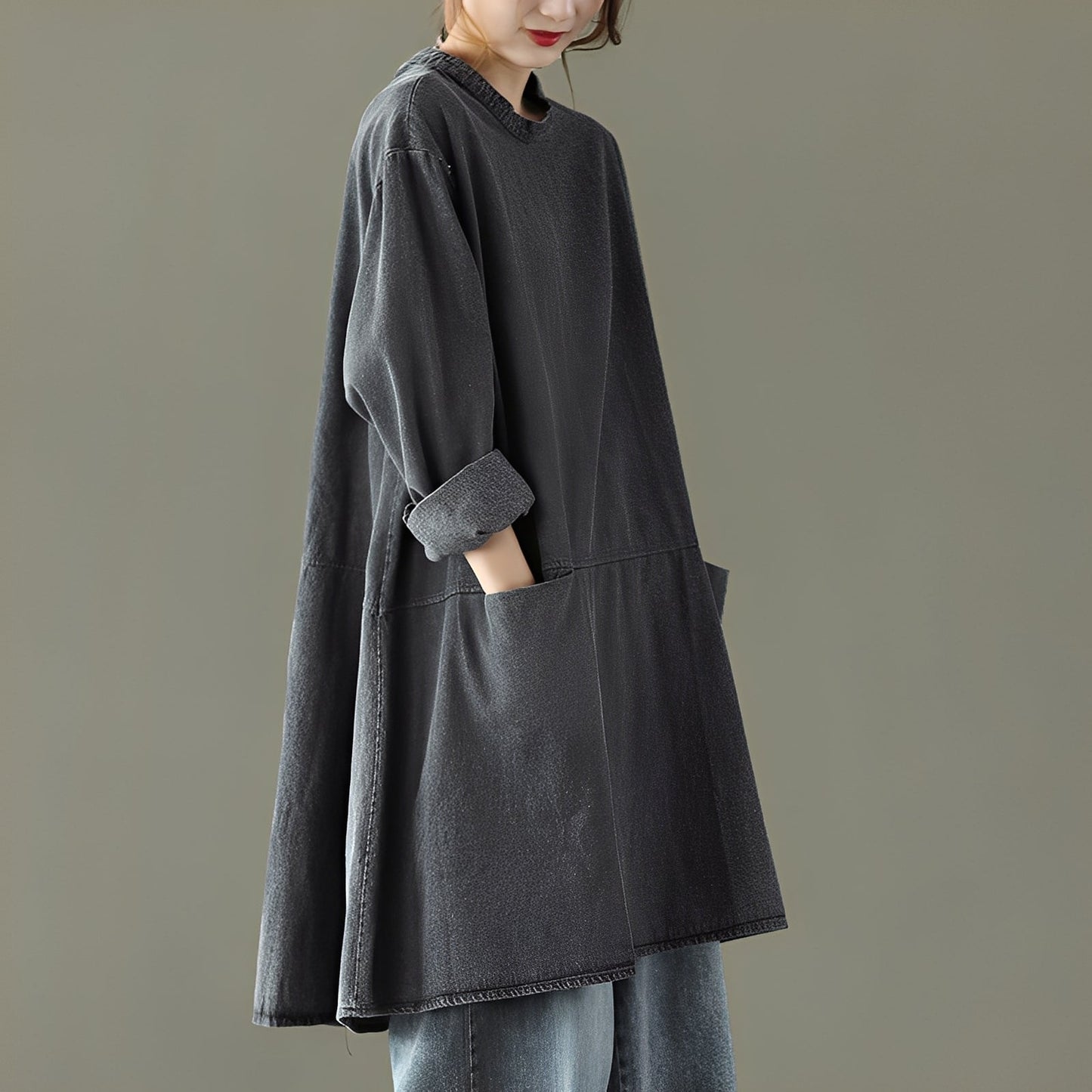 Valerie - Abito maxi casual in denim con tasche per donne