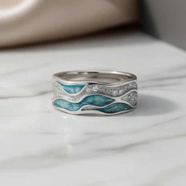 Sterling Silver Turquoise Wave Ring