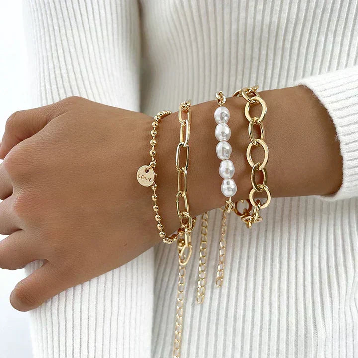 Golden Pearl Bracelet Charm Set