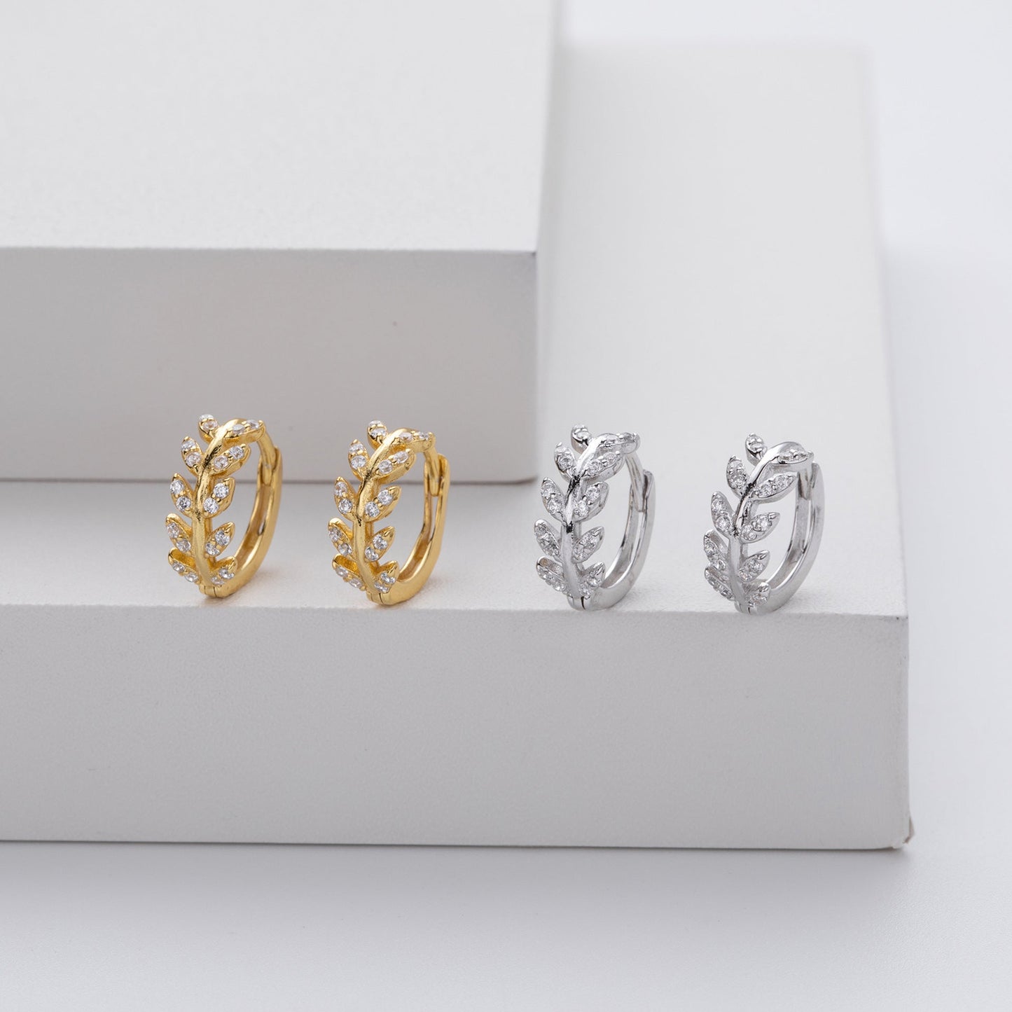 Sterling Silver Leaf Hoop Earrings