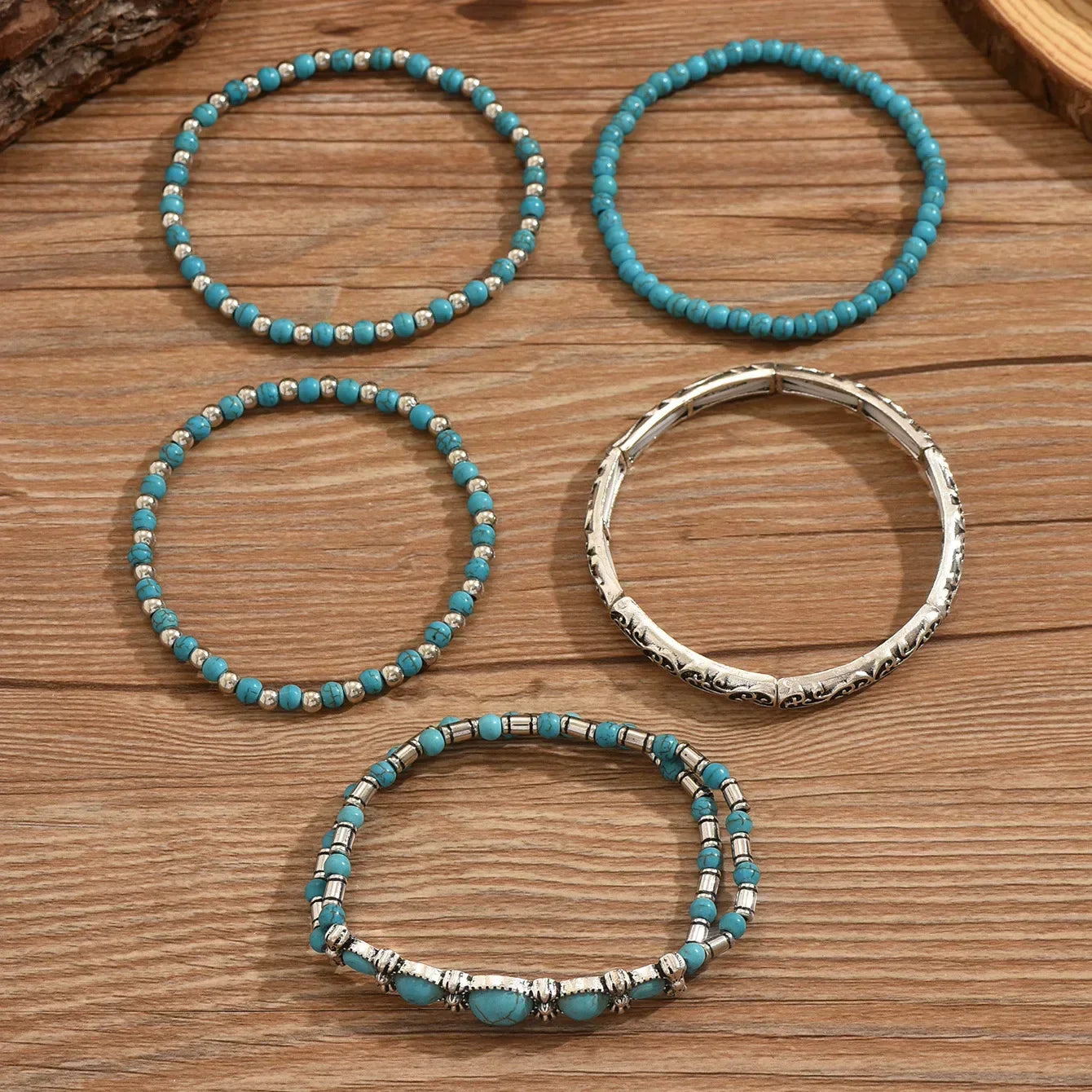 Boho turquoise beaded bracelet set