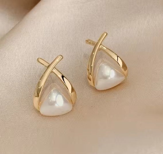Vintage Cross Triangle Pearl Drop Earrings