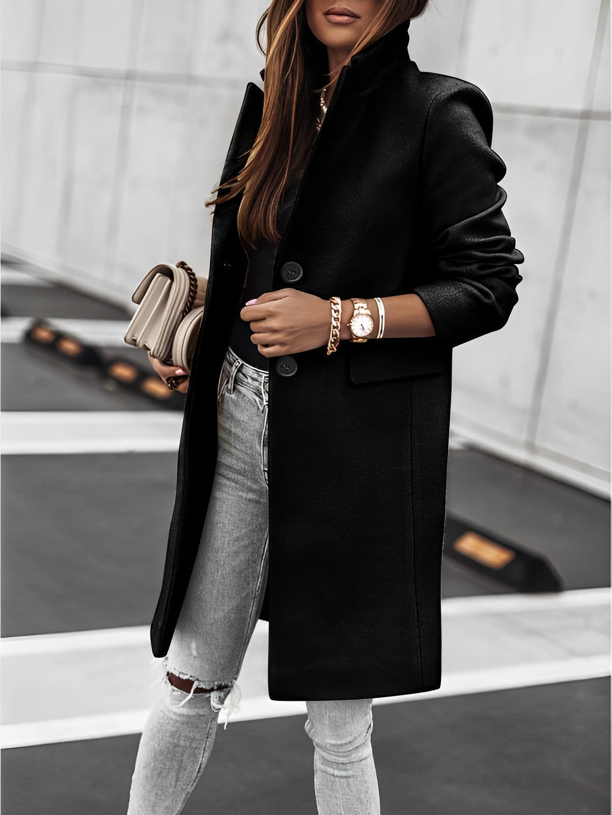 Joselyn - Classico cappotto lungo con bottoni per donne
