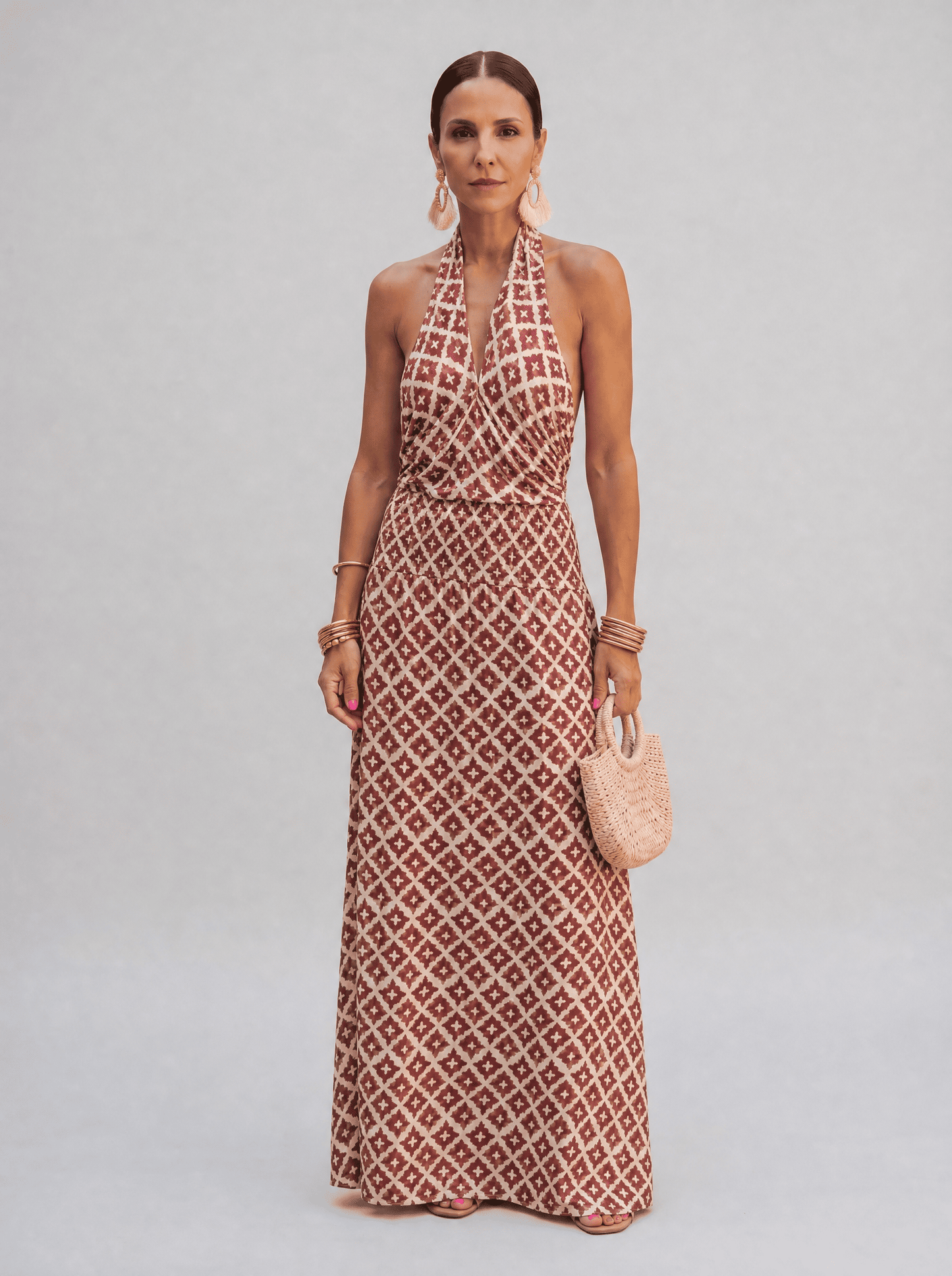 Adriana™ | Abito Lungo all'Americana Stampa Geometrica