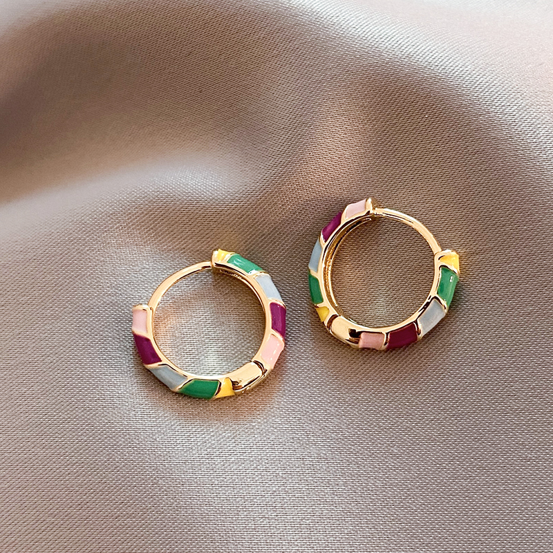 Elegant Enamel Gold Earrings