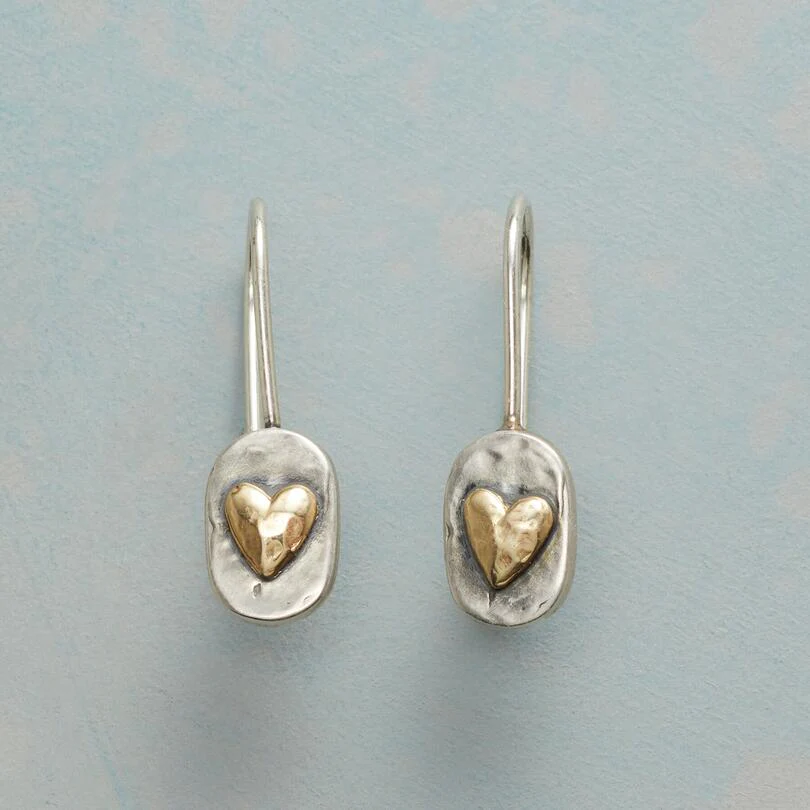 Silver and gold heart earrings