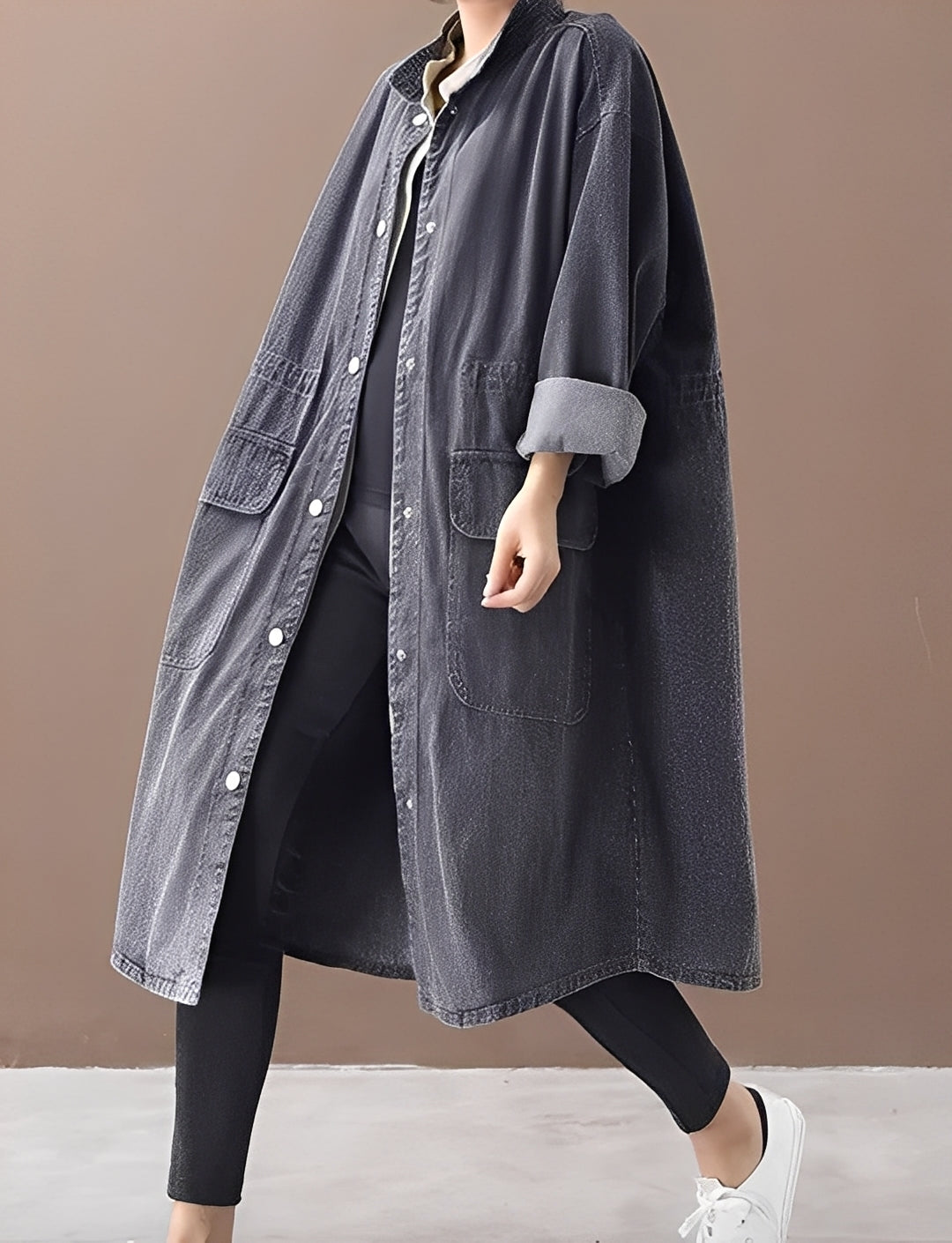 Jacinda - Giacca di jeans oversize con colletto alto per donne