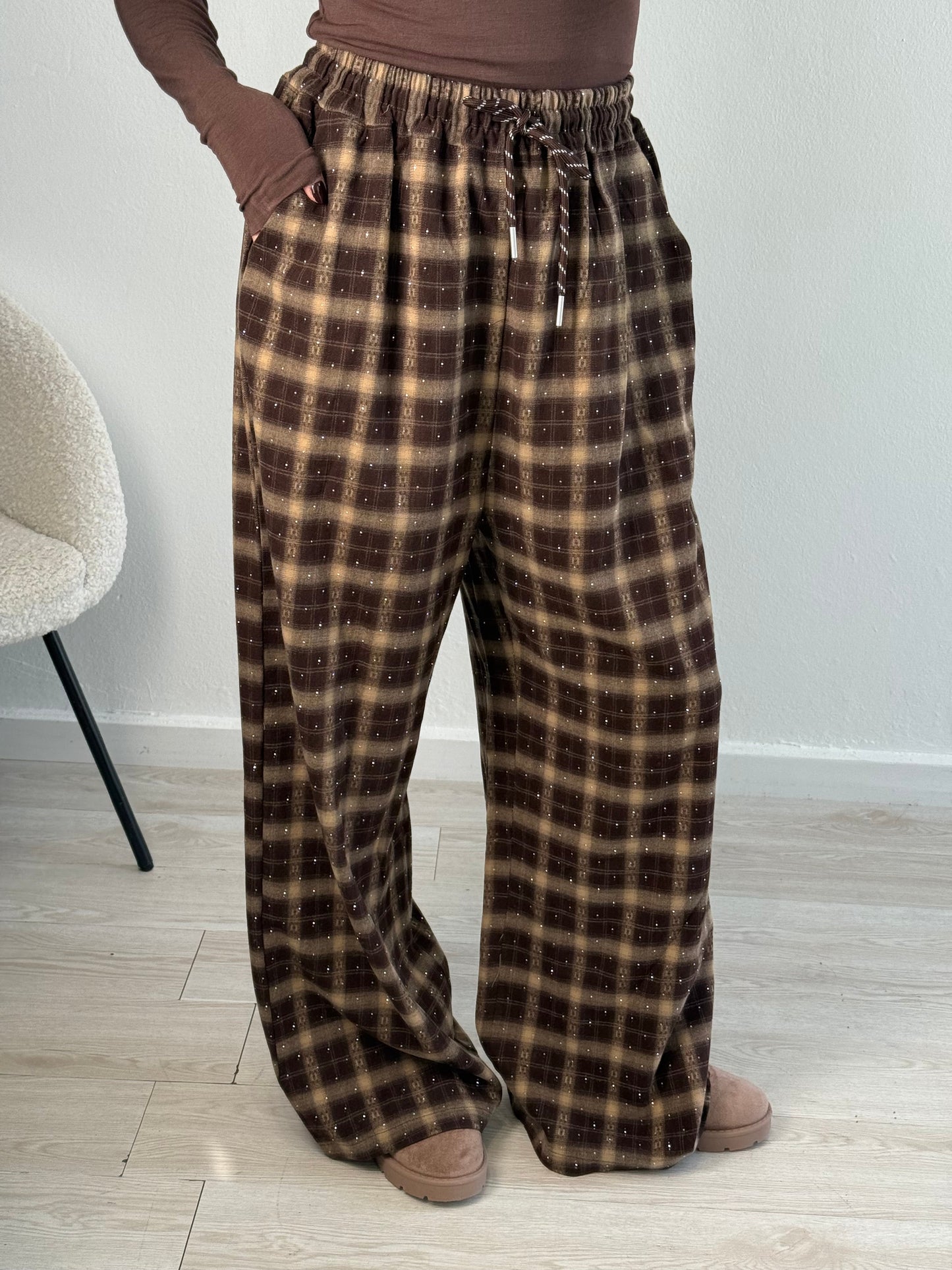 Pantaloni tartan con strass