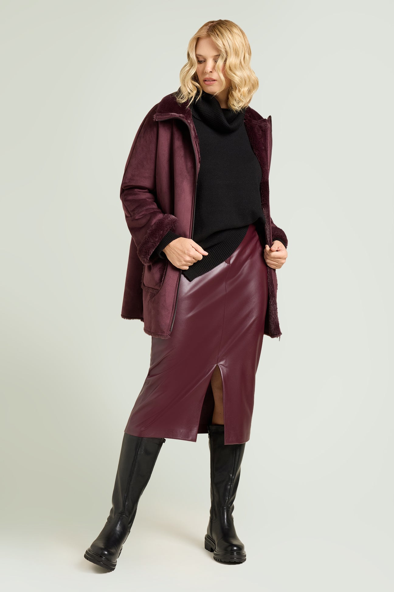 LONG COATED-FABRIC SKIRT
