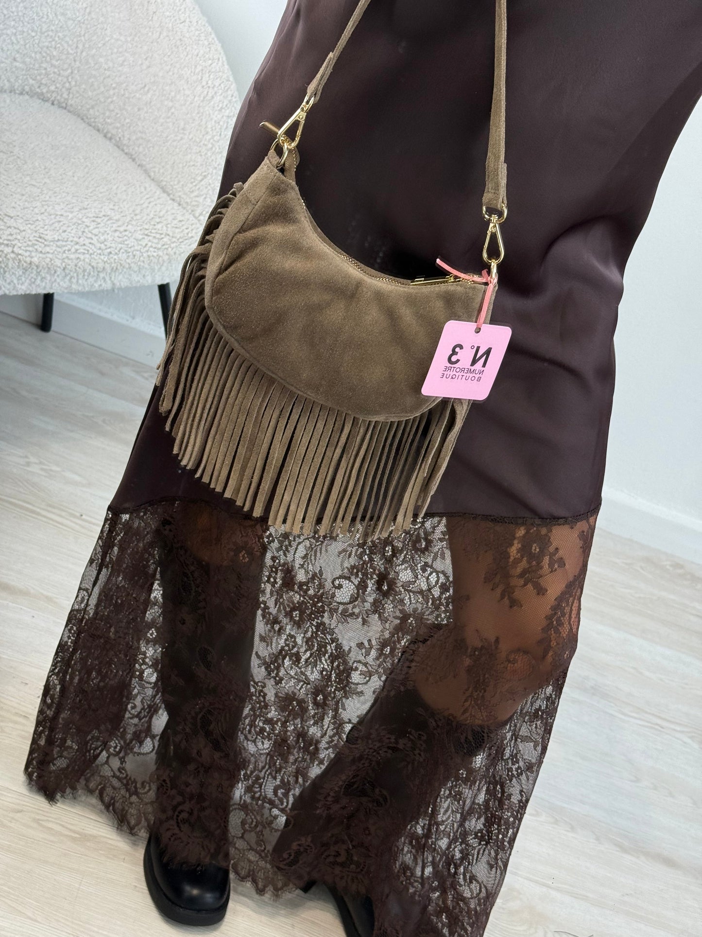 Borsa con frange TREND in vera pelle