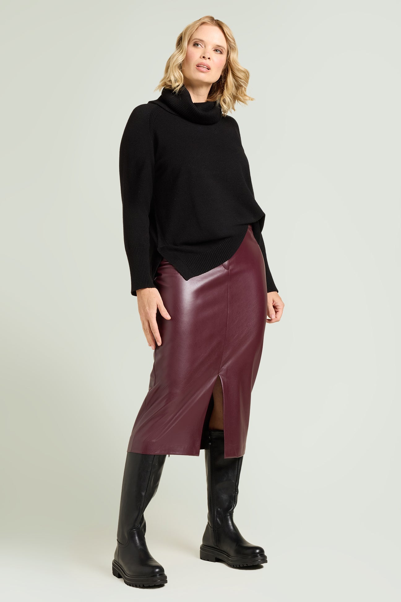 LONG COATED-FABRIC SKIRT