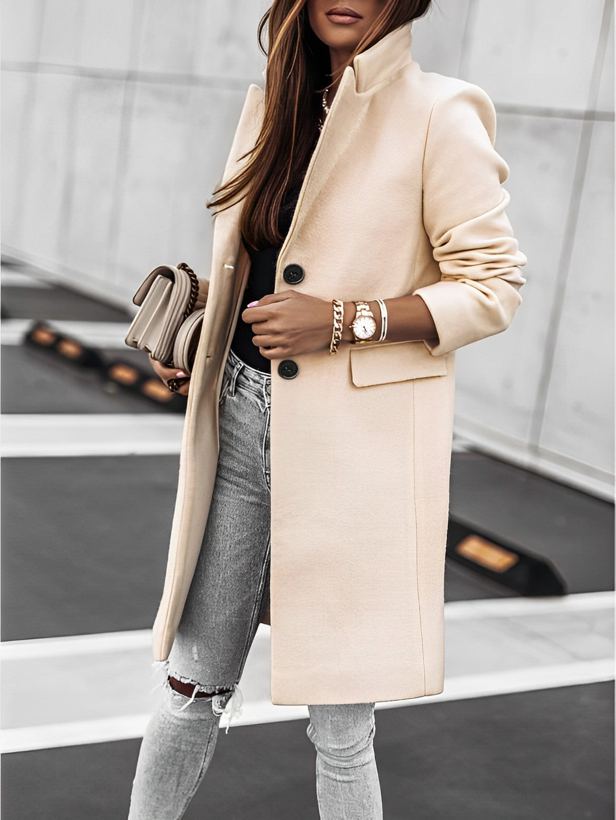 Joselyn - Classico cappotto lungo con bottoni per donne 