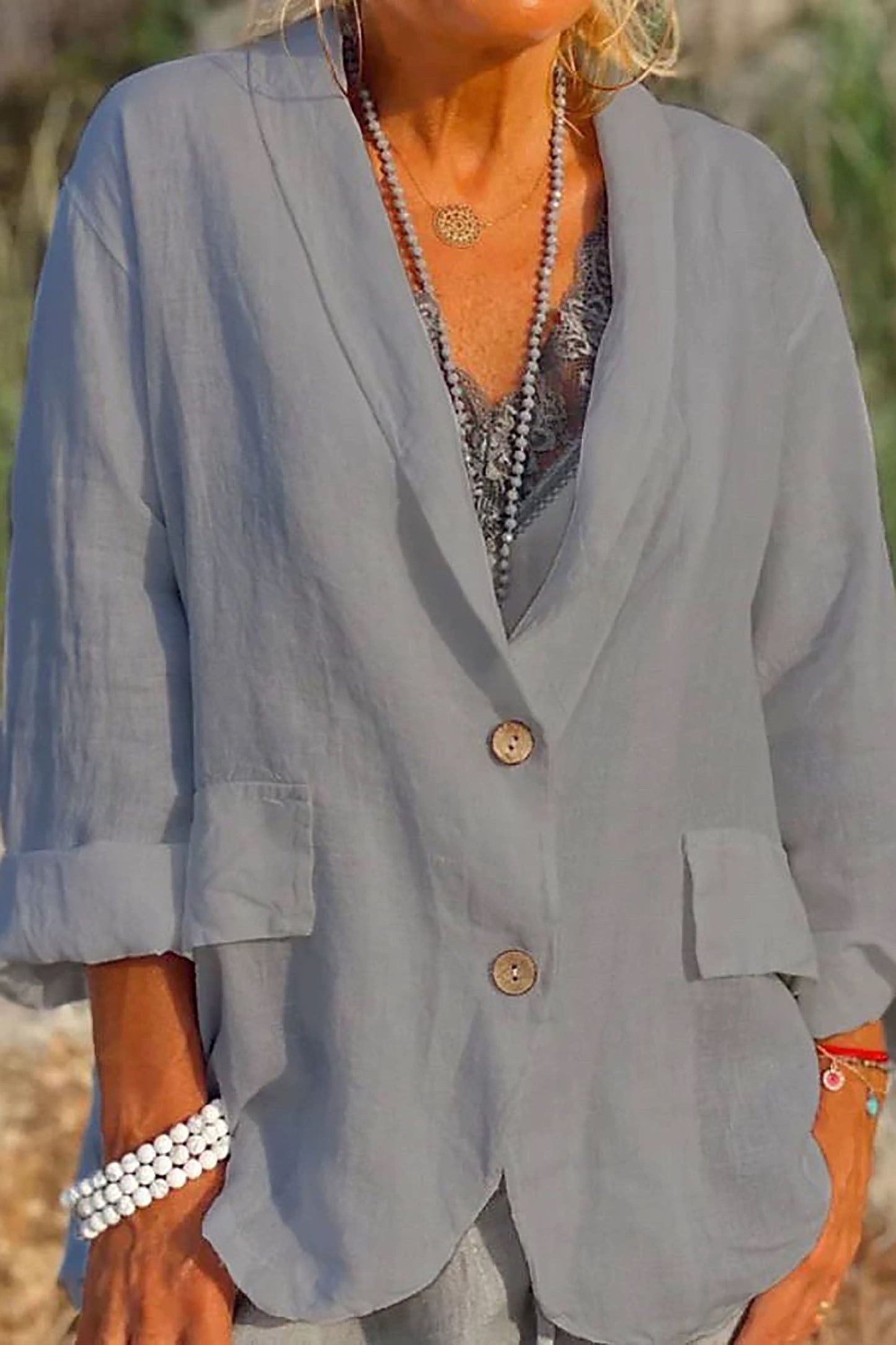 Jessica - Giacca in lino leggero con chiusura a bottoni