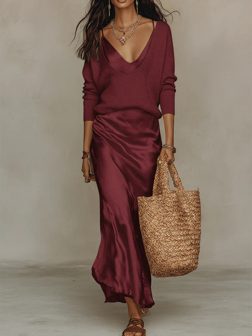 Elena | Midi Dress in Satin