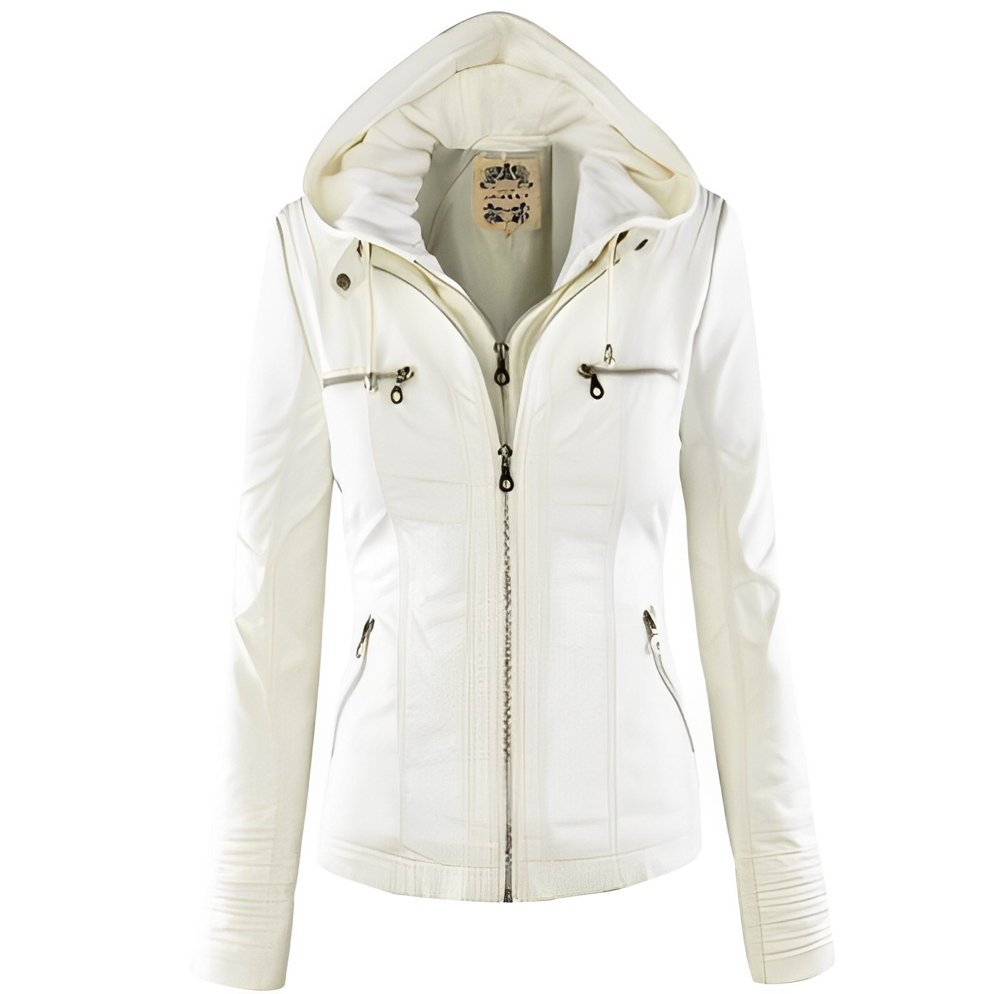 Janene - Giacca in pelle casual impermeabile con cappuccio per donne 