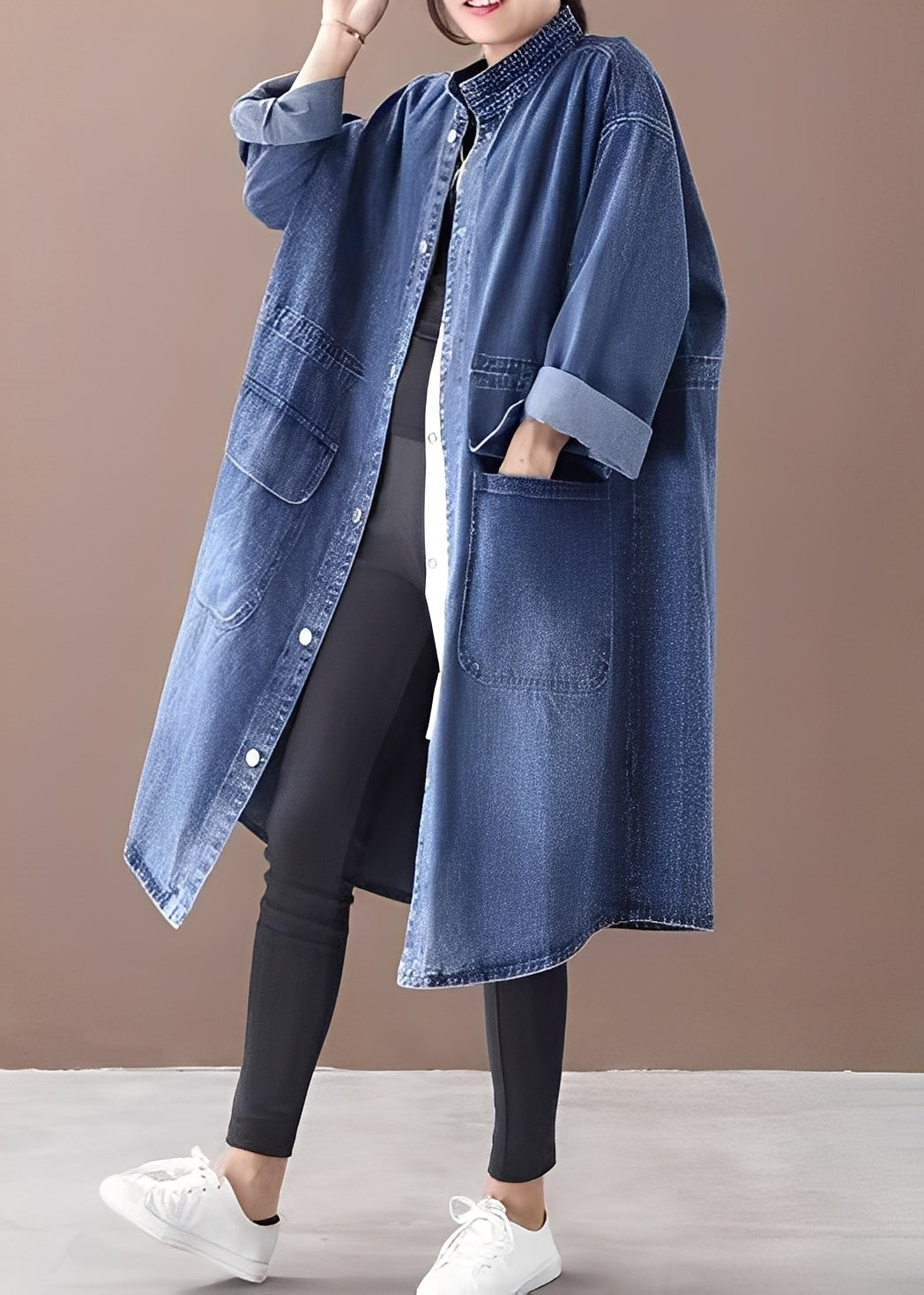 Jacinda - Giacca di jeans oversize con colletto alto per donne 