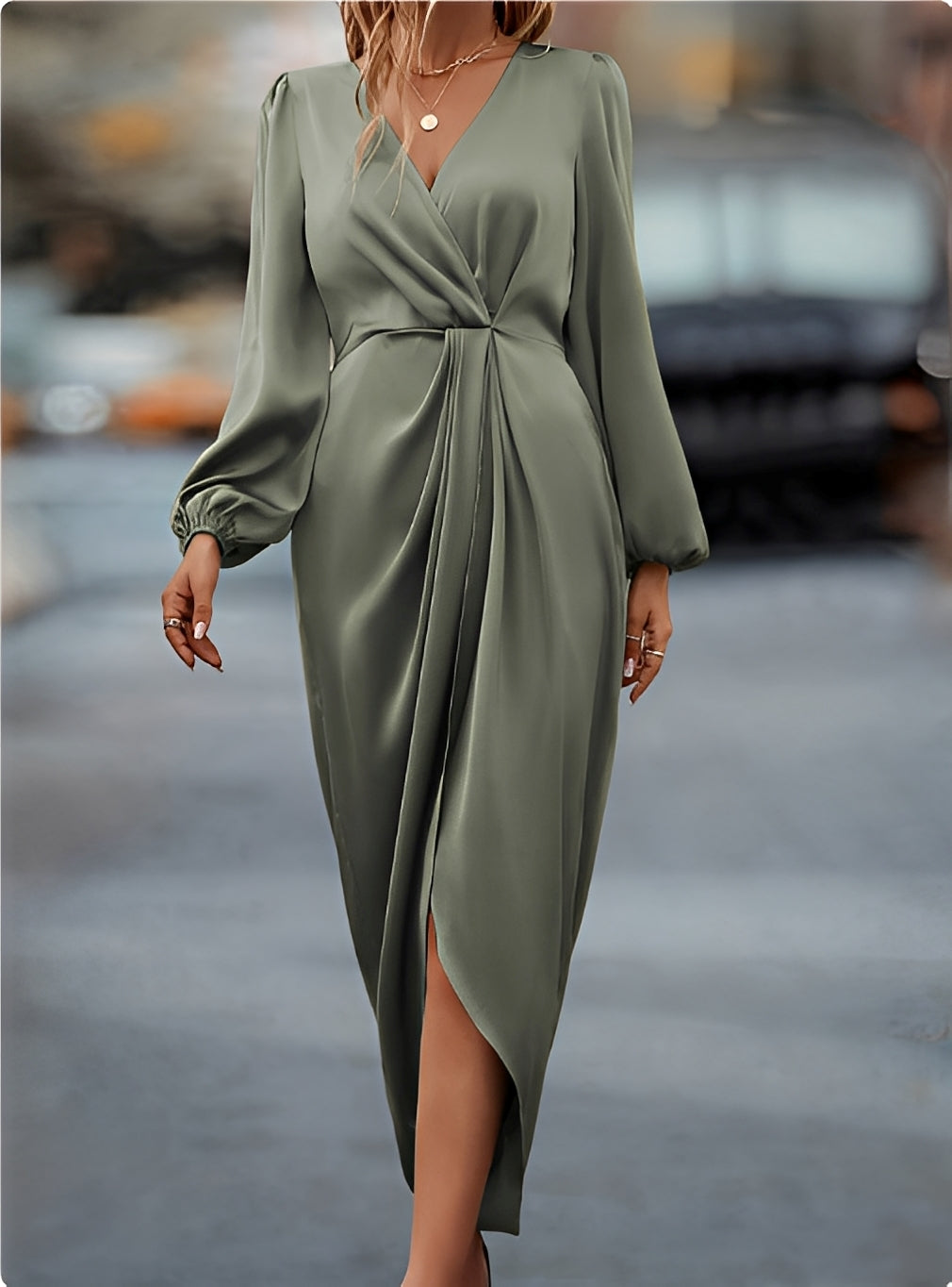 Diantha - Elegante abito con maniche a lanterna fessura per le donne
