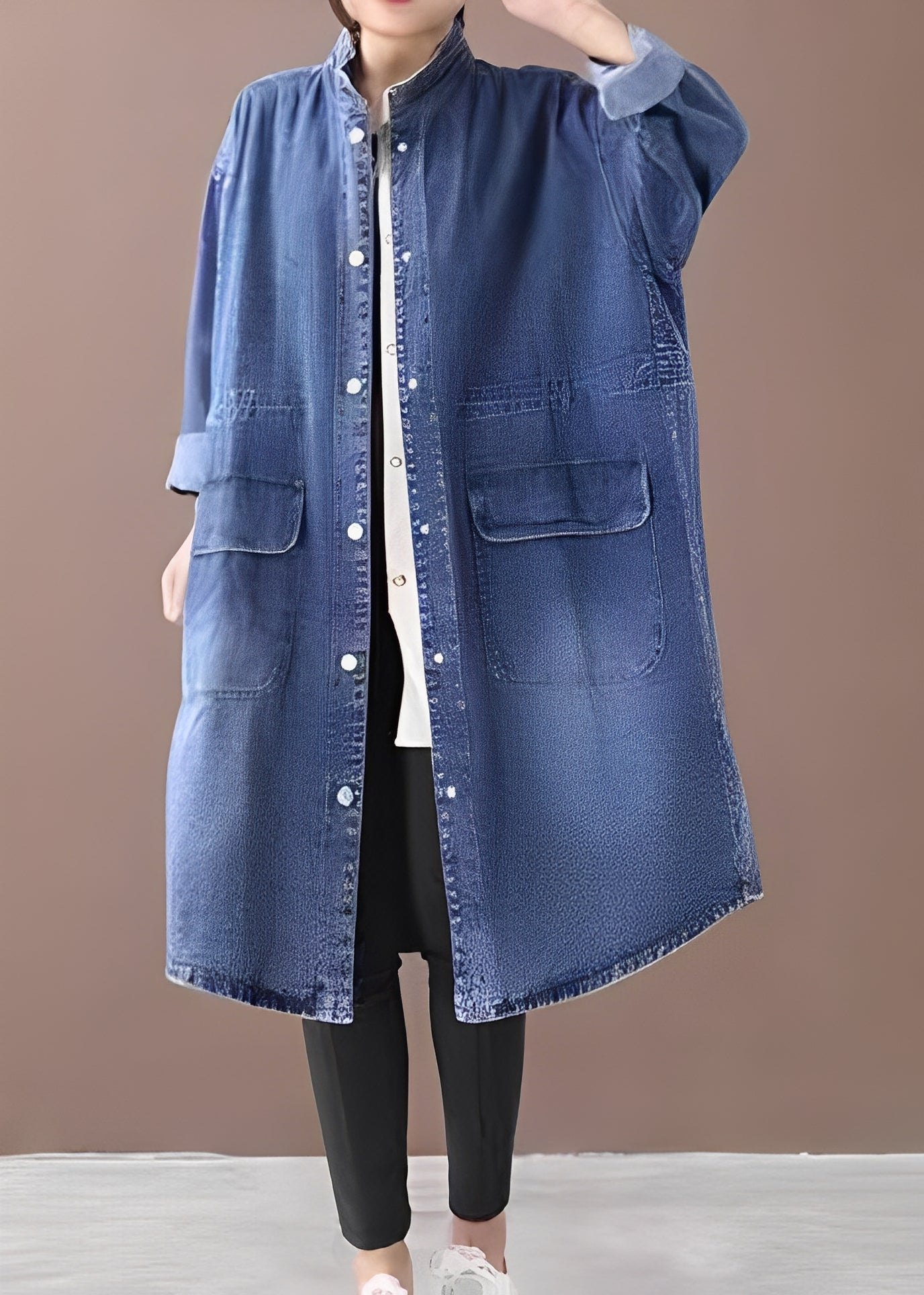 Jacinda - Giacca di jeans oversize con colletto alto per donne 