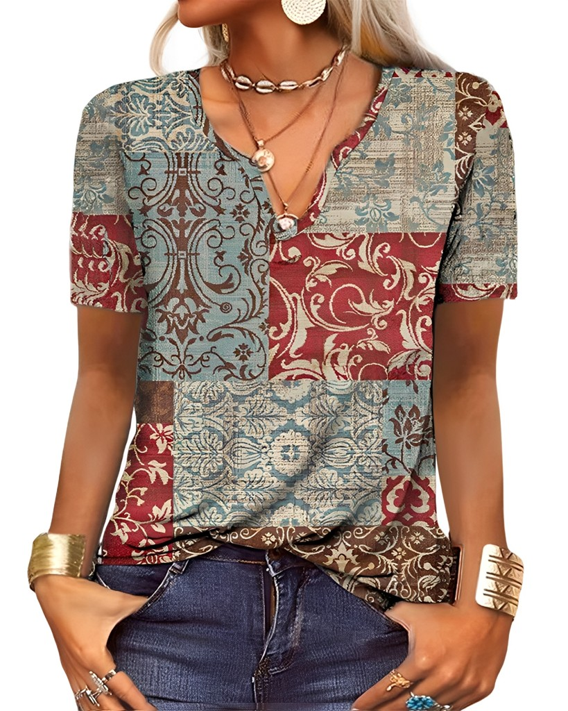 Charlee - Blusa Boho morbida con scollo a V per donne 