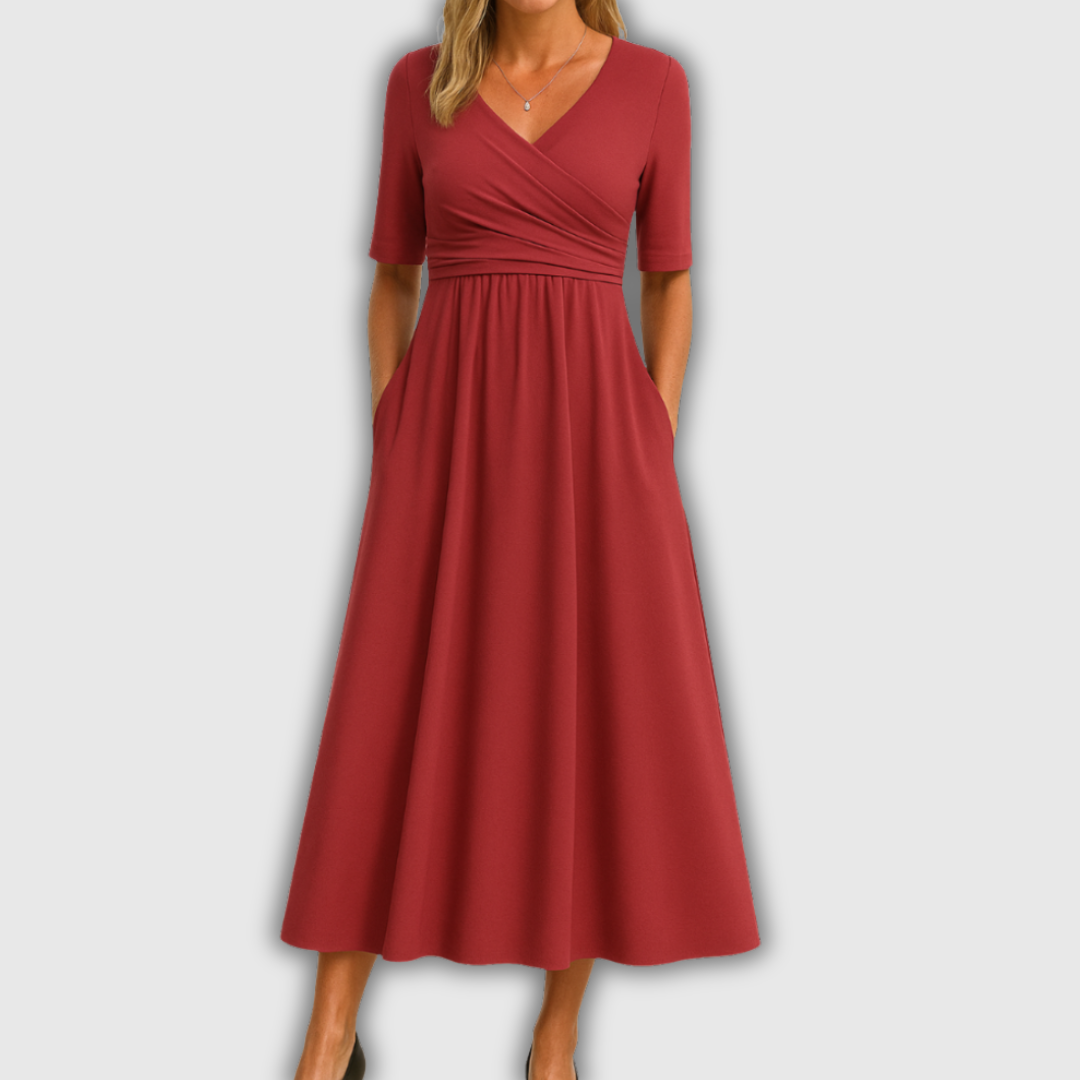 Elira | Abito Midi con Scollo Incrociato e Tasche