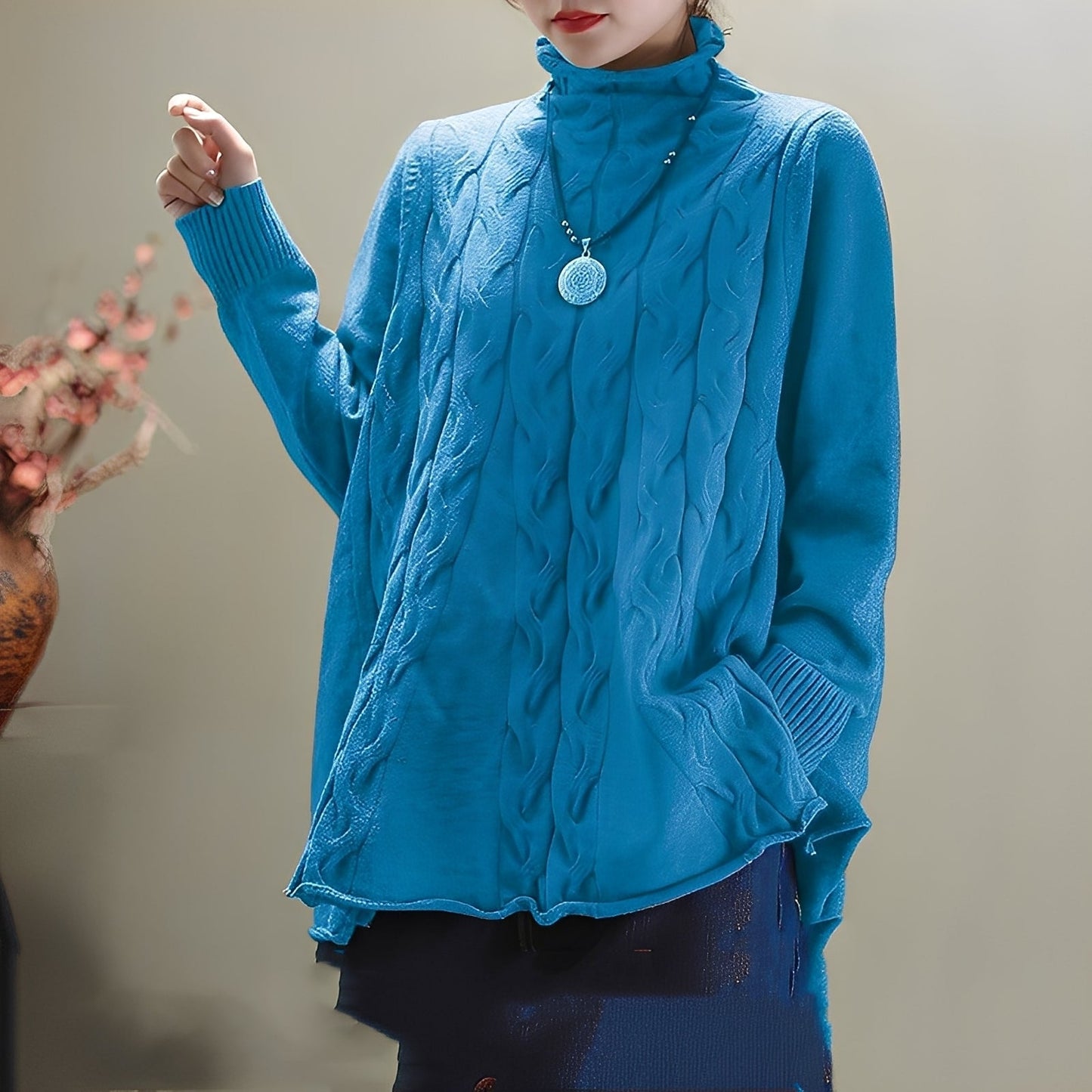 Merla - Maglione a collo alto casual con spacco laterale per donne 