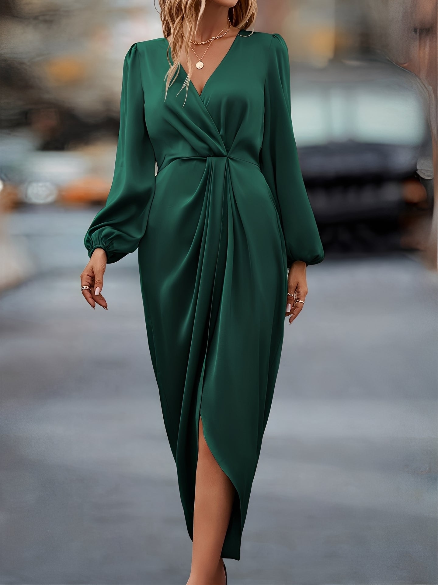 Diantha - Elegante abito con maniche a lanterna fessura per le donne