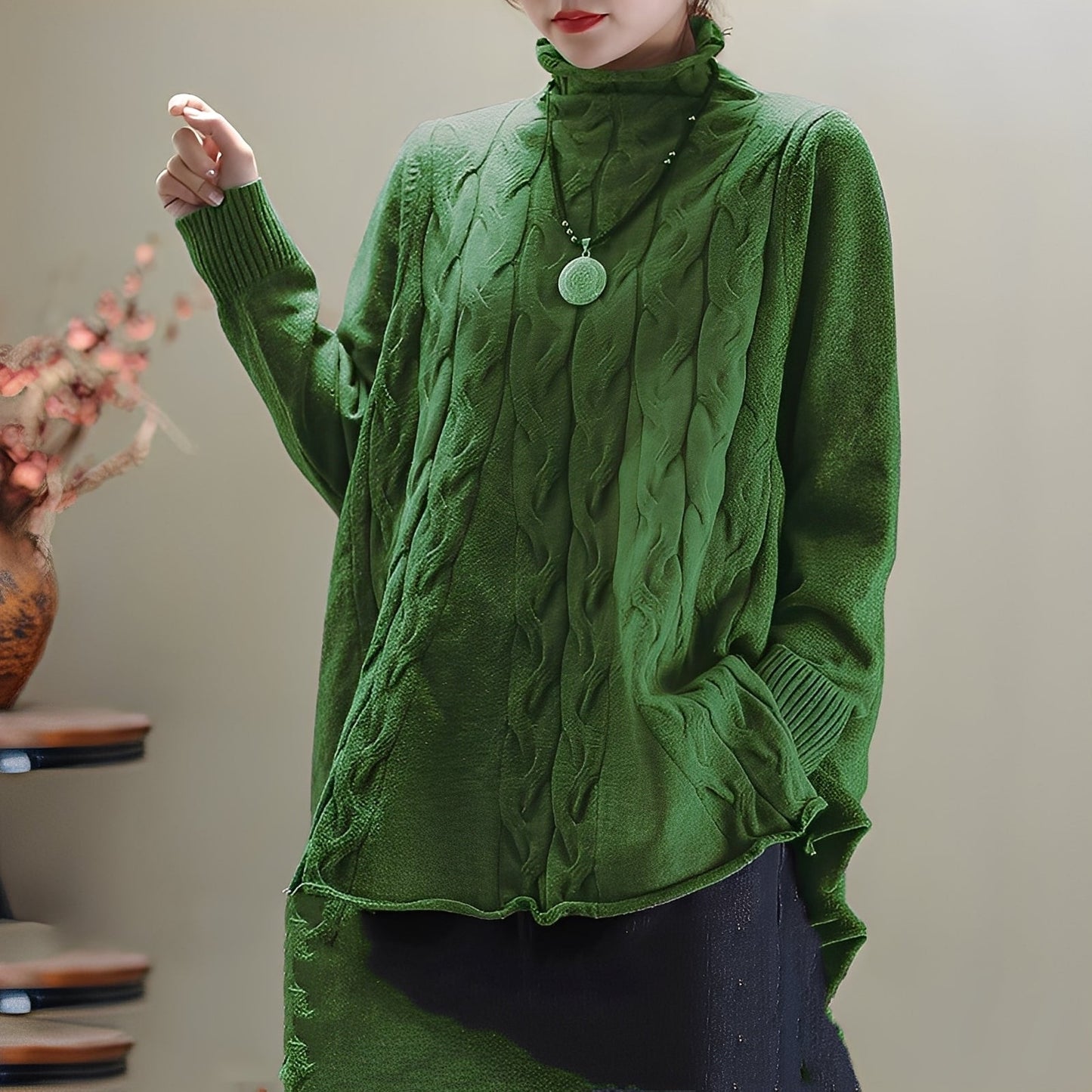 Merla - Maglione a collo alto casual con spacco laterale per donne 