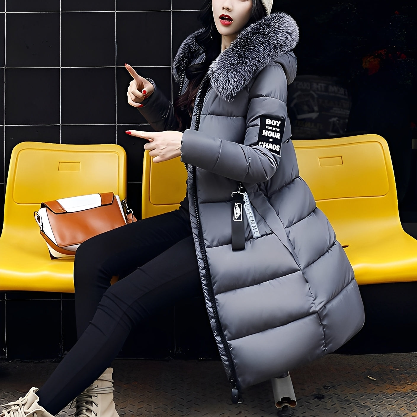 Rowina - Elegante cappotto imbottito con collo di pelliccia per donne 