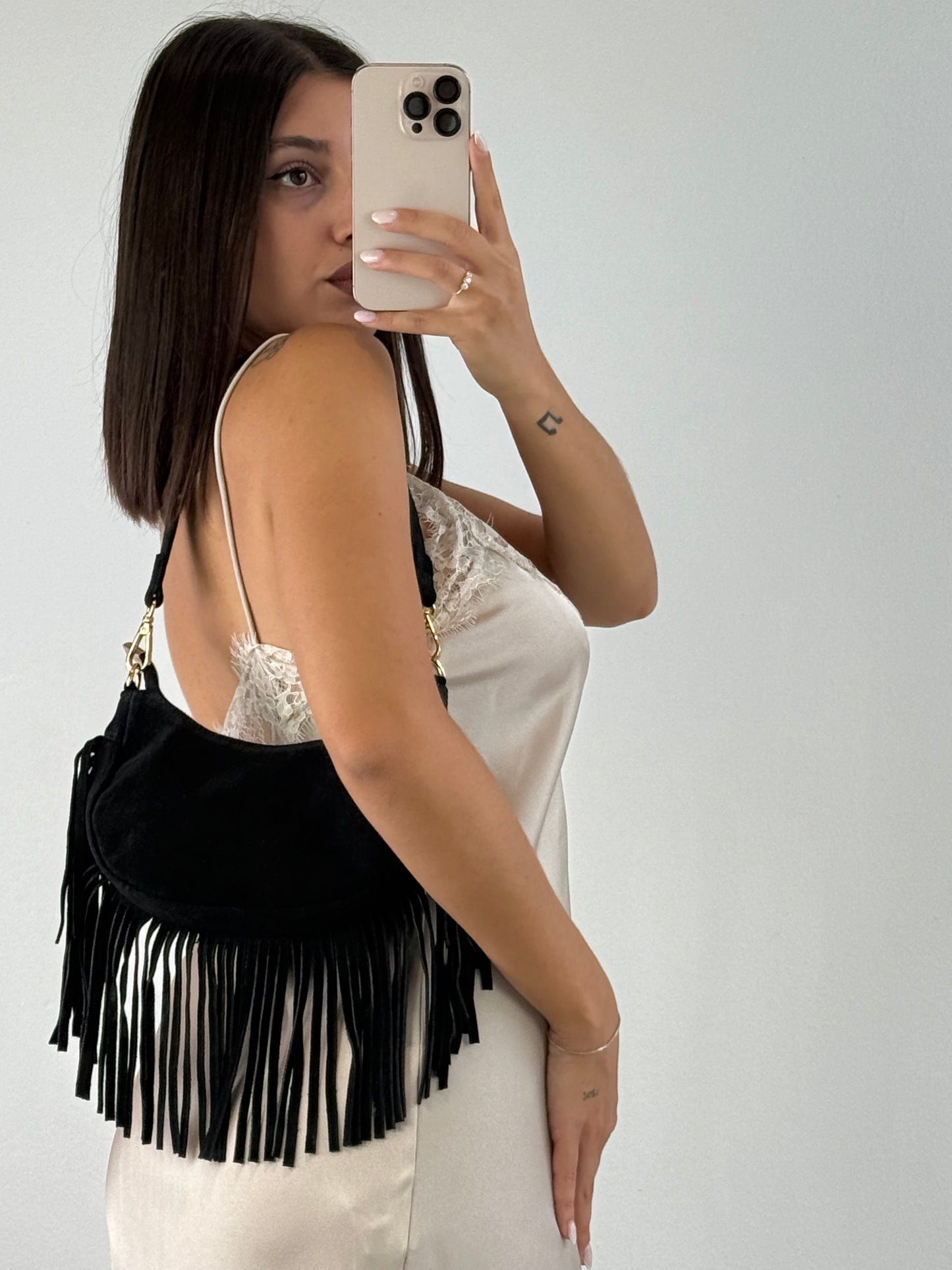 Borsa con frange TREND in vera pelle