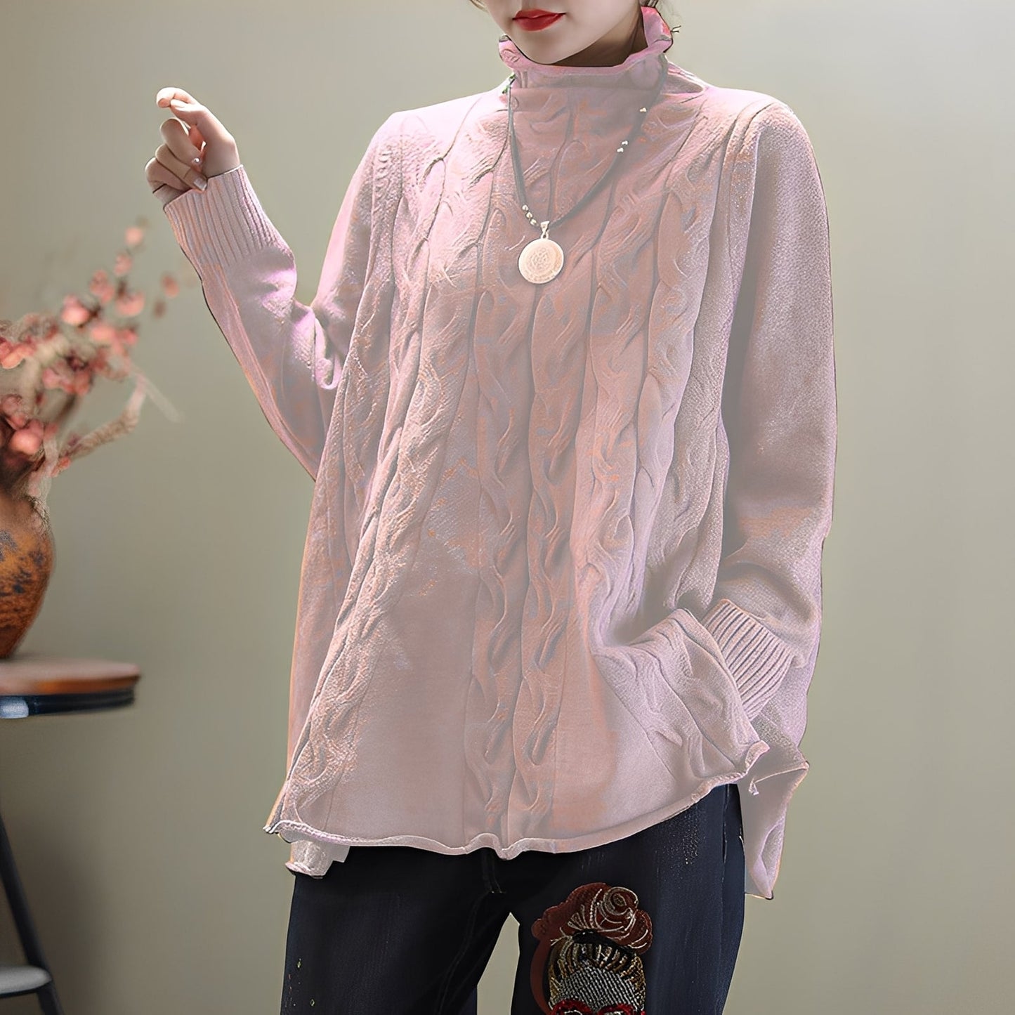 Merla - Maglione a collo alto casual con spacco laterale per donne 