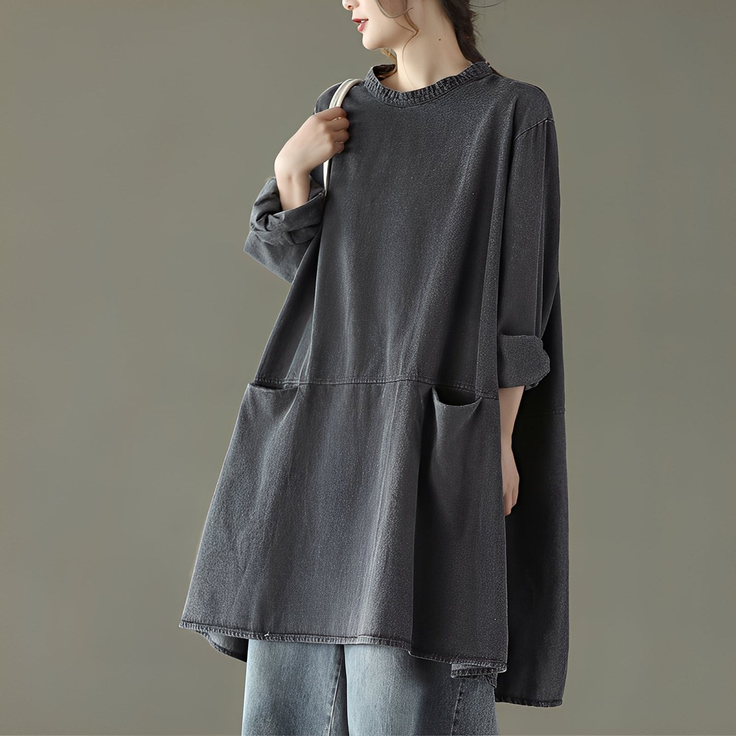 Valerie - Abito maxi casual in denim con tasche per donne 