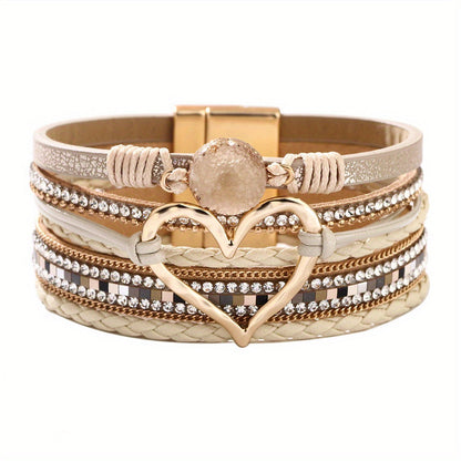 Bracciale in pelle multistrato stile Boho