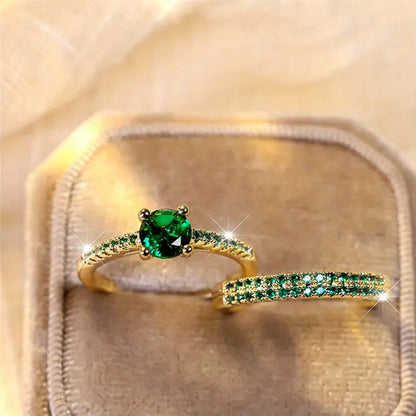 Gold Emerald Duo Ring Set