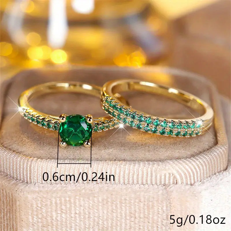 Gold Emerald Duo Ring Set
