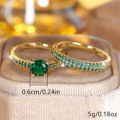 Gold Emerald Duo Ring Set