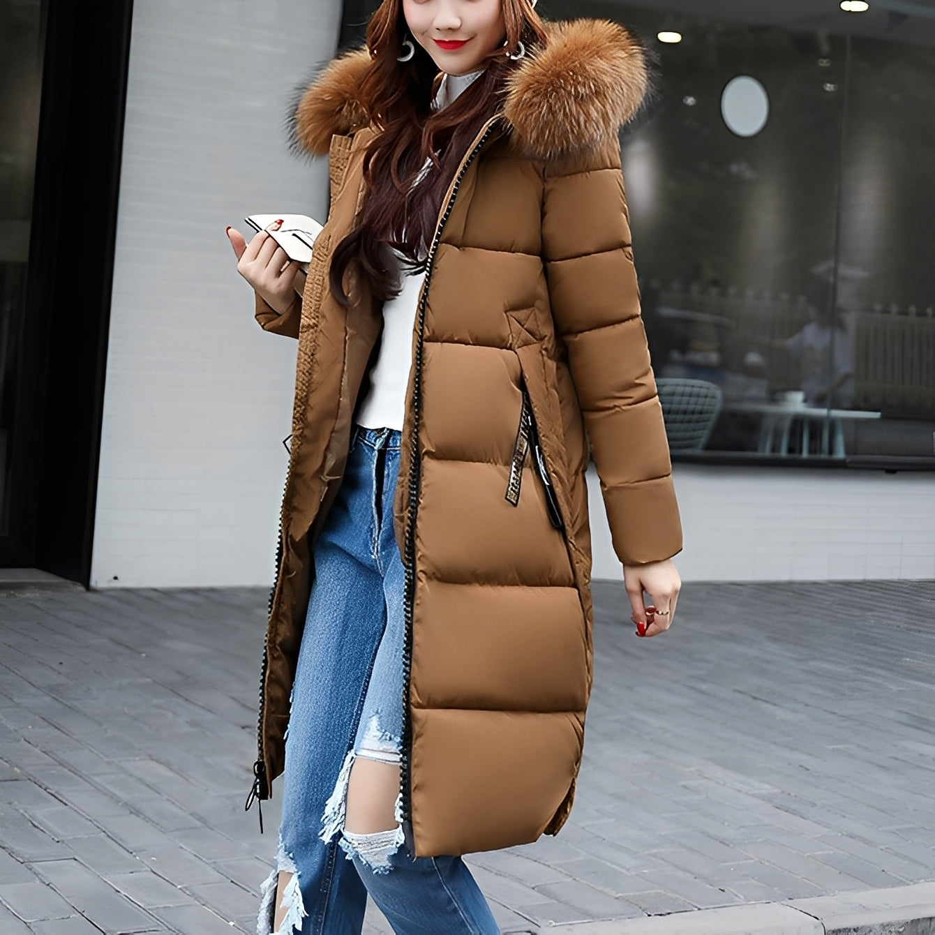 Rowina - Elegante cappotto imbottito con collo di pelliccia per donne 