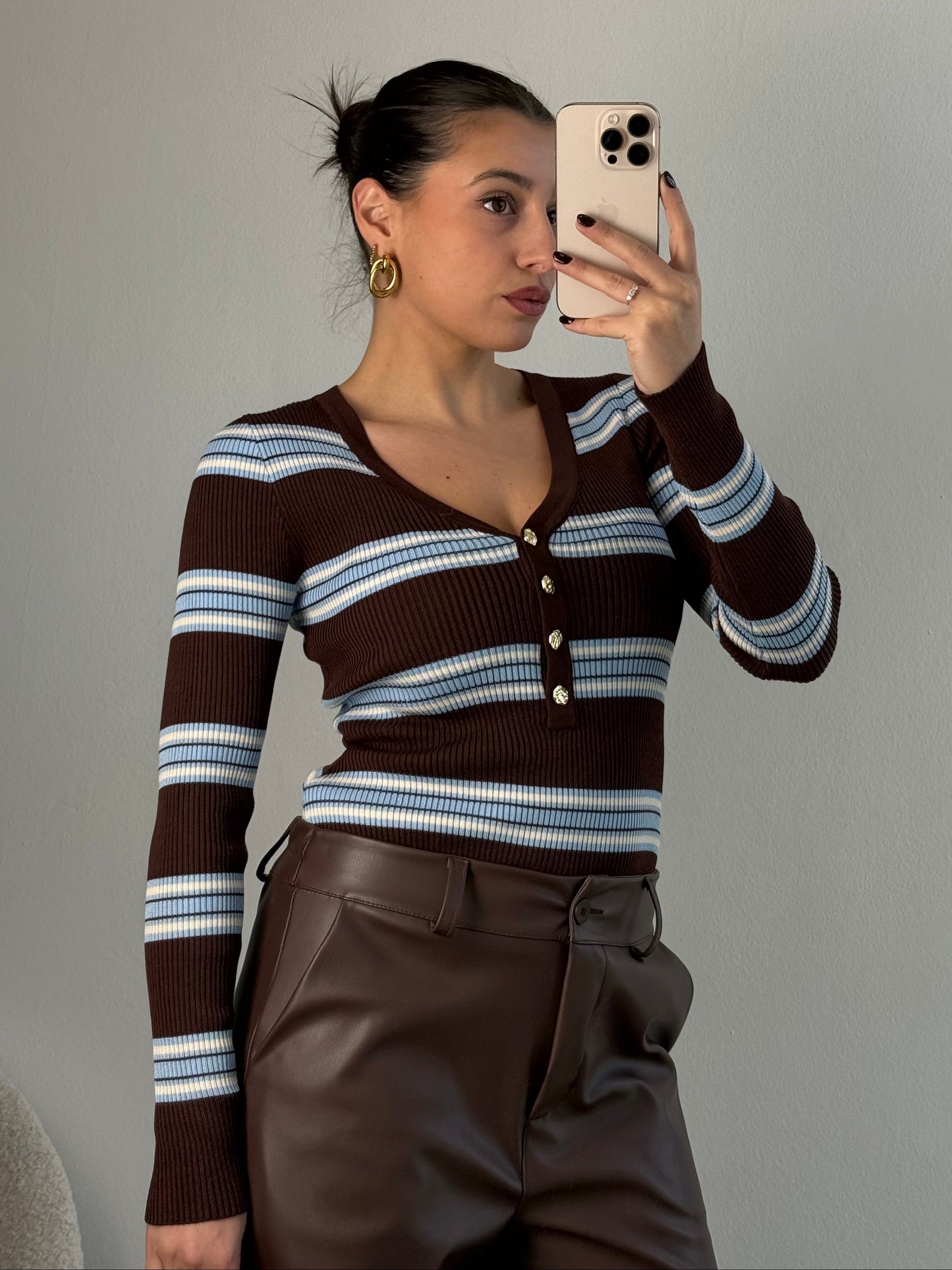 Striped V-neck bodysuit