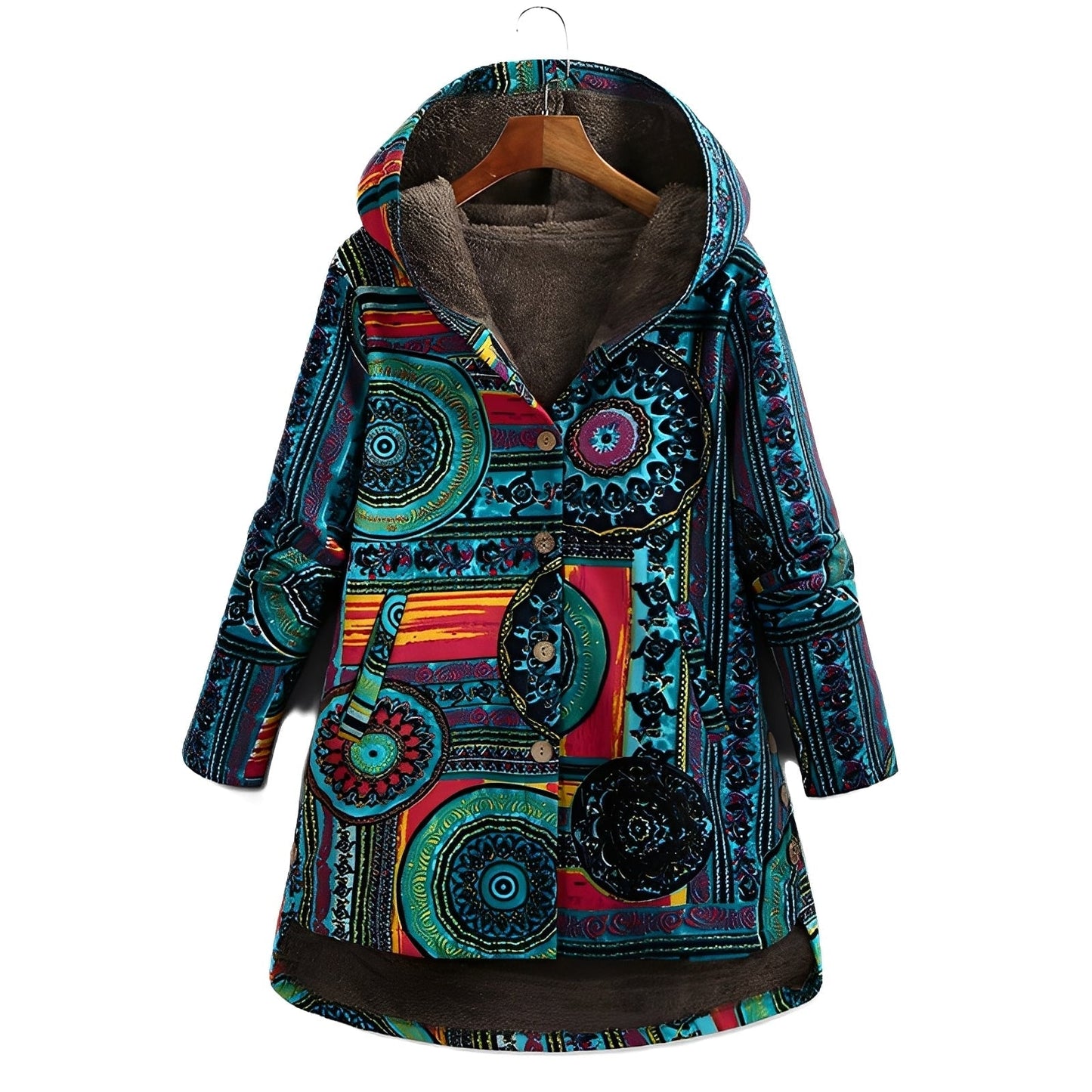 Griselda - Giacca con cappuccio con motivo floreale etnico per donne 