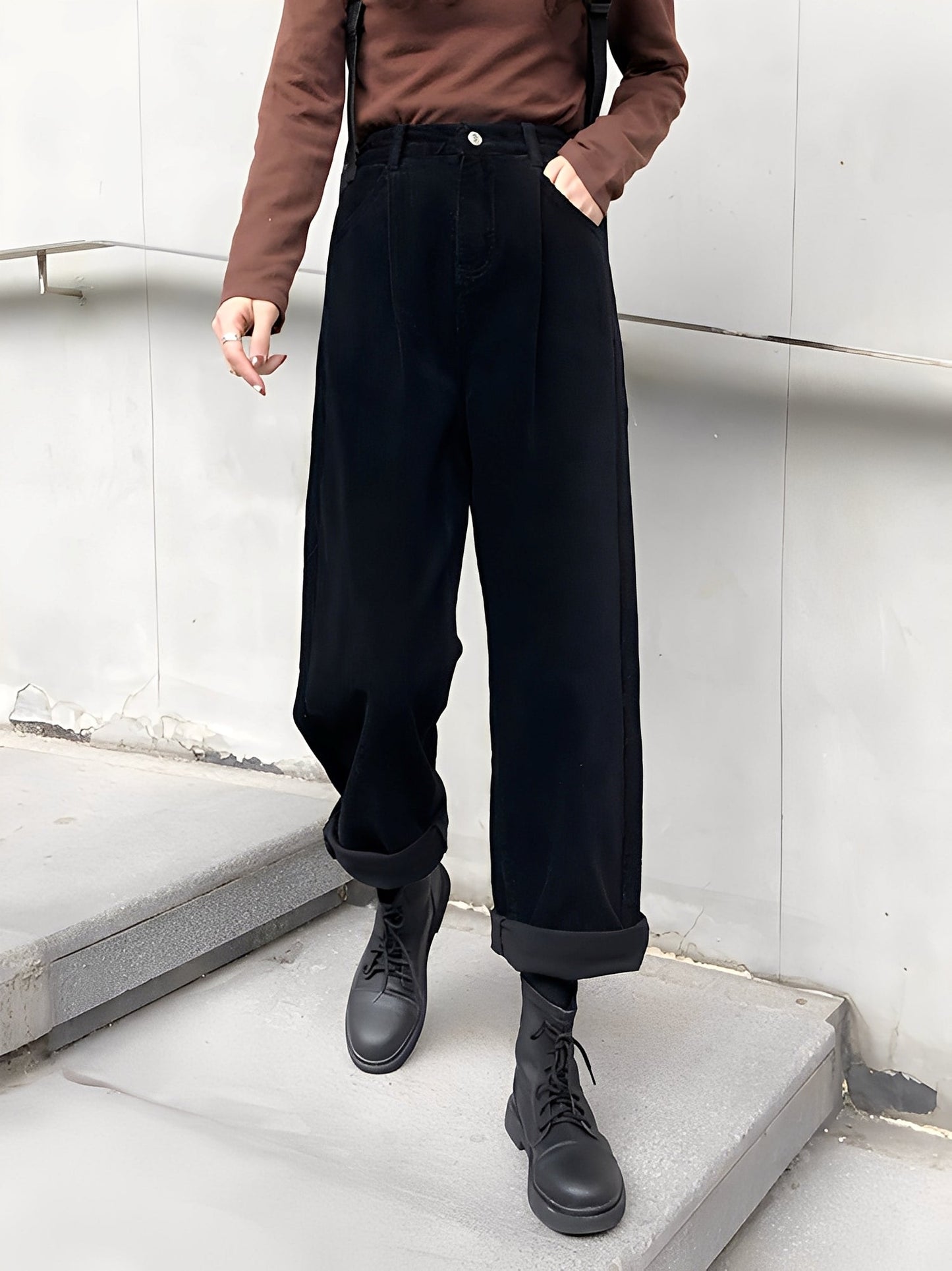 Shelbie - Pantaloni classici a gamba larga in velluto a coste per donne 